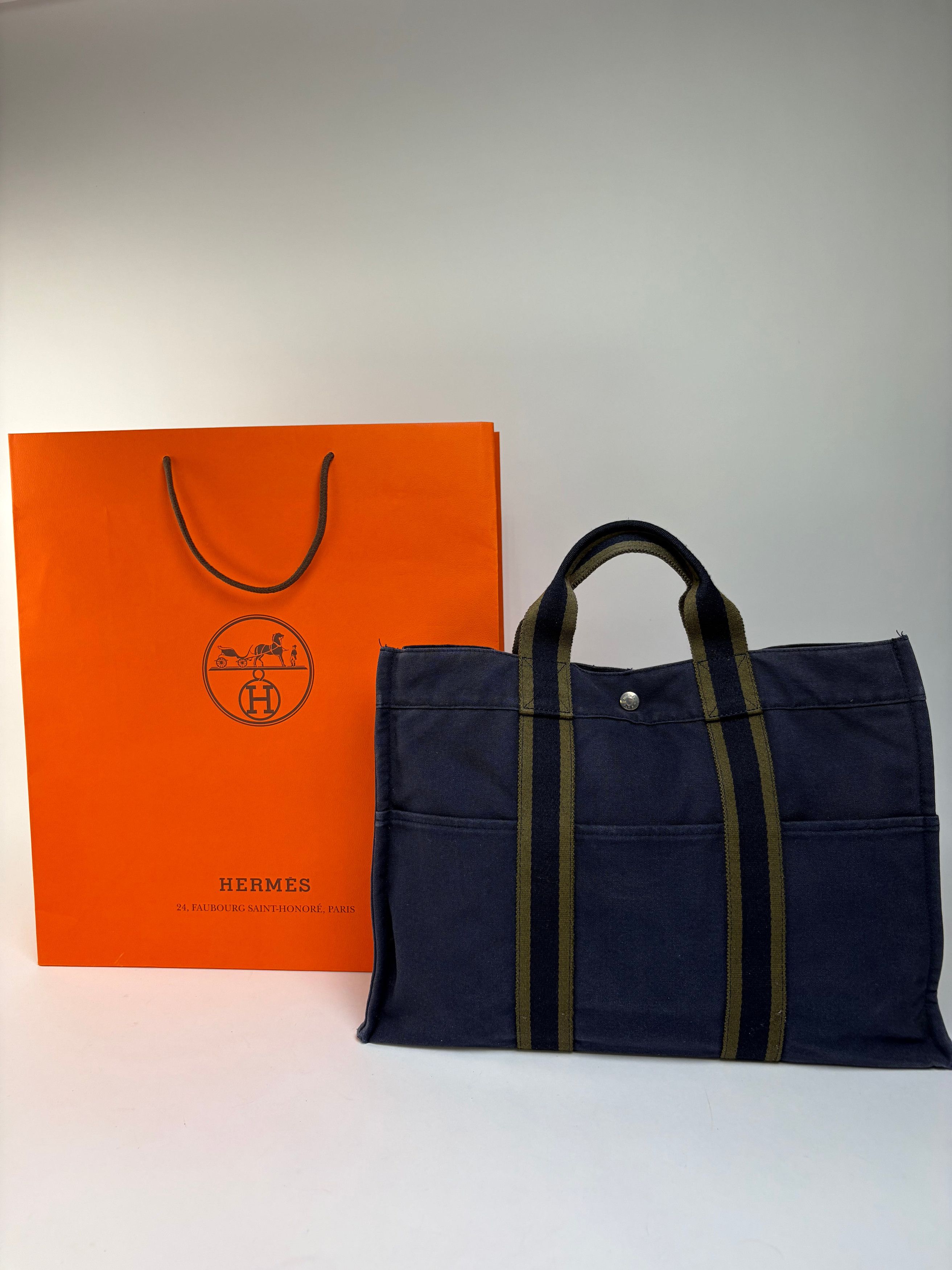 Hermes Vintage Hermès Canvas Tote Navy Olive Green Size ONE SIZE - 13 Thumbnail