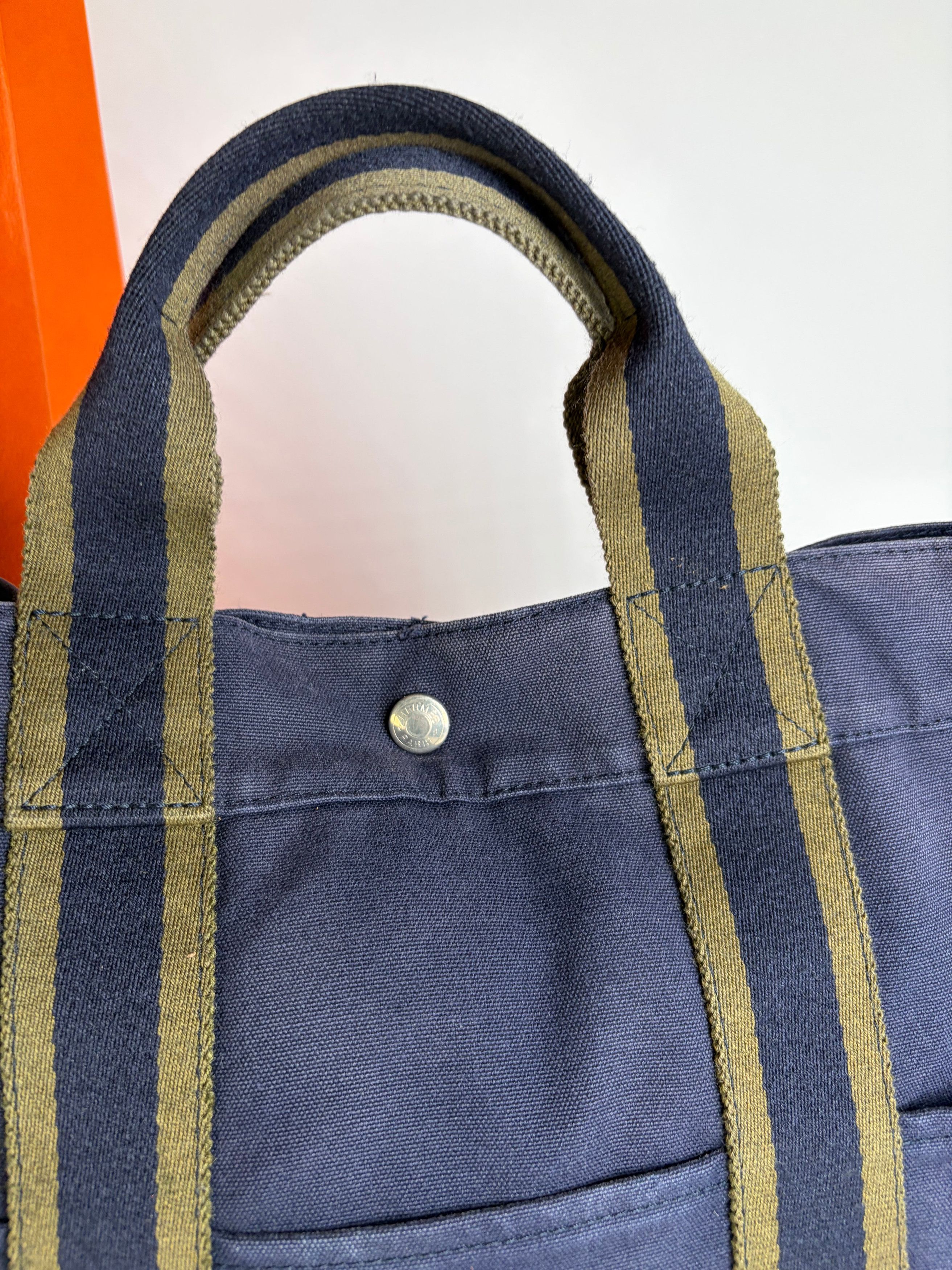 Hermes Vintage Hermès Canvas Tote Navy Olive Green Size ONE SIZE - 6 Thumbnail