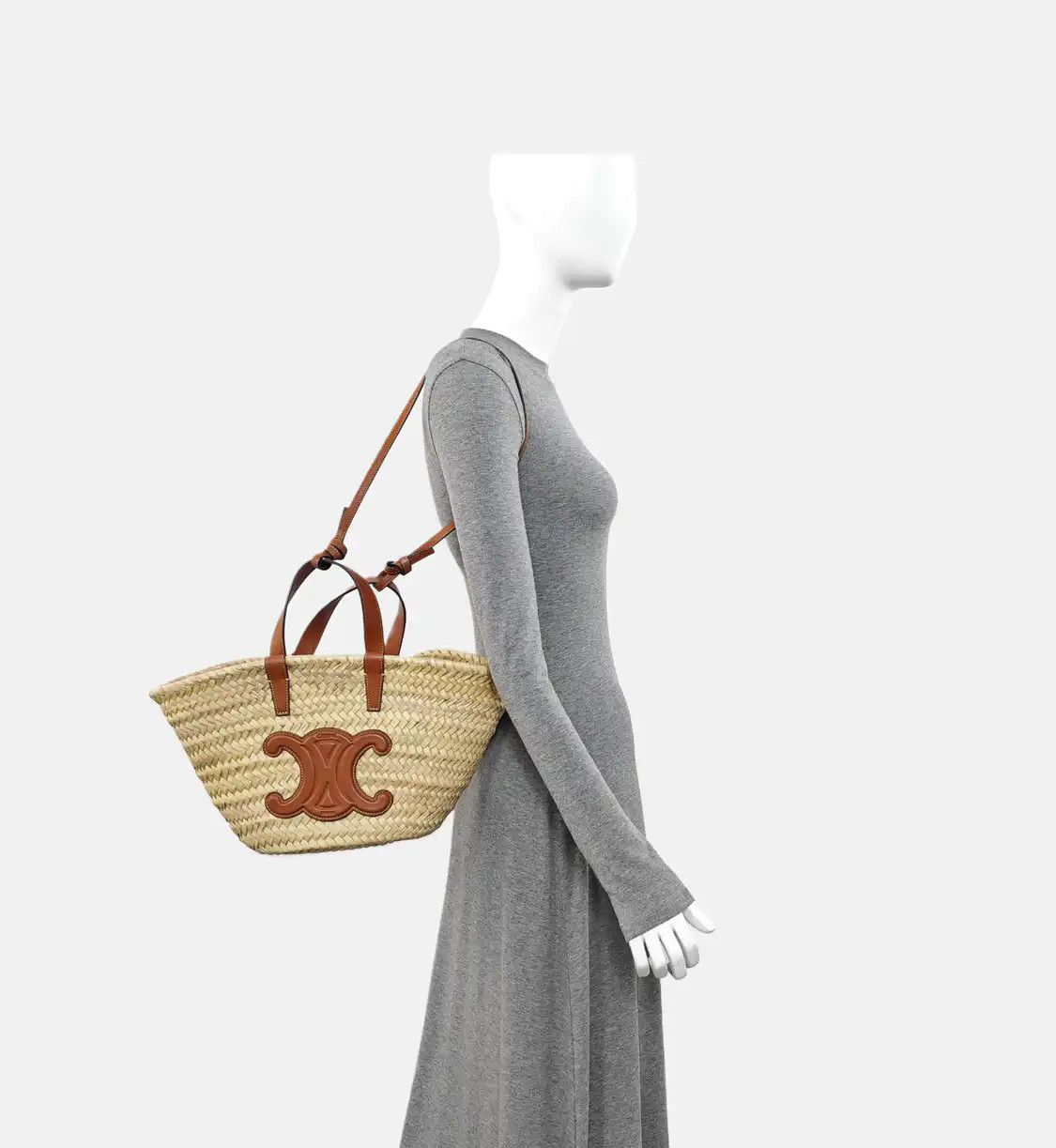 Celine CELINE TEEN TRIOMPHE CELINE CLASSIC beige straw woven shoulder bag Size ONE SIZE - 3 Thumbnail