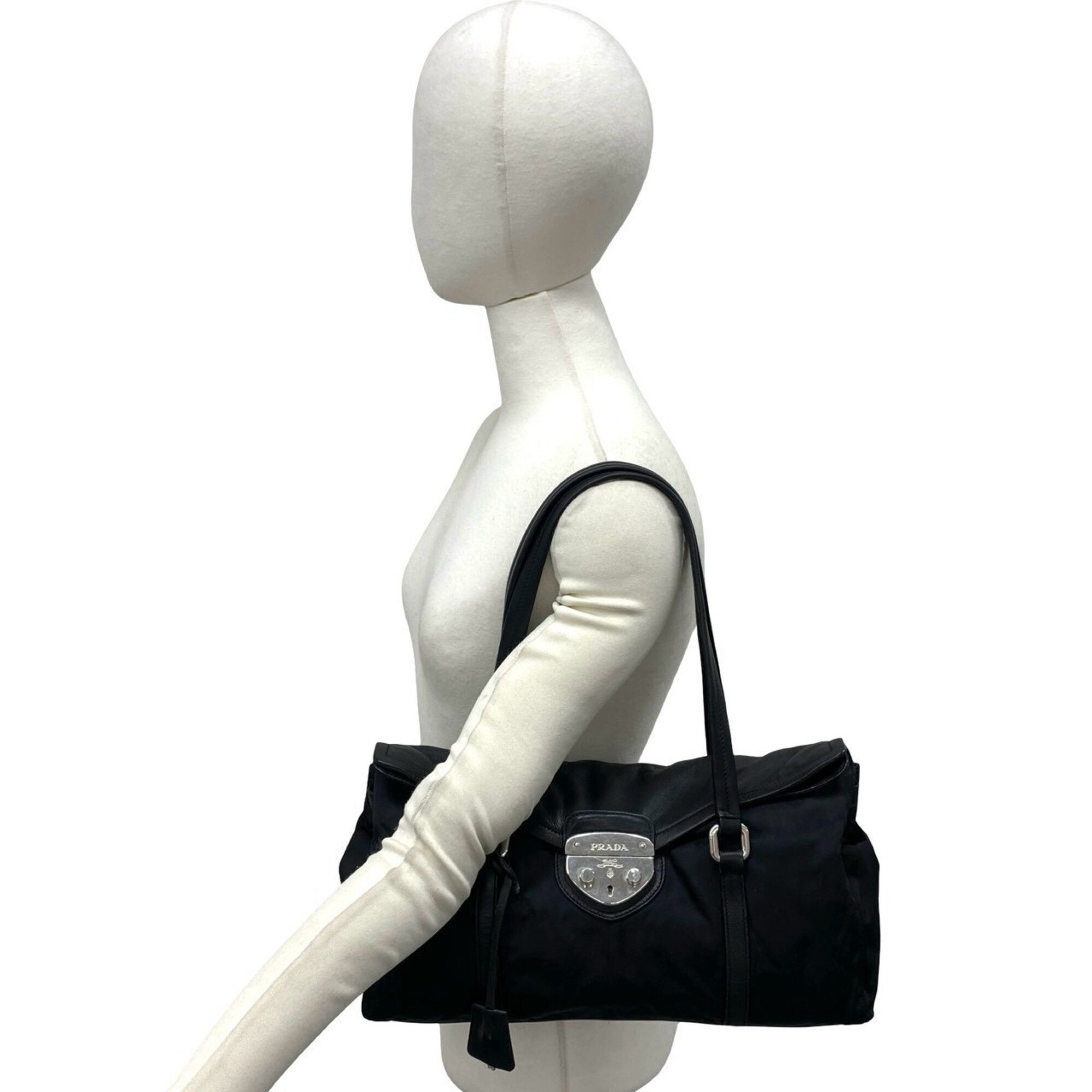 Prada PRADA Triangle Logo Hardware Tessuto Pocono Nylon Leather Tote Bag Semi Shoulder Black 53311 Size ONE SIZE - 2 Thumbnail