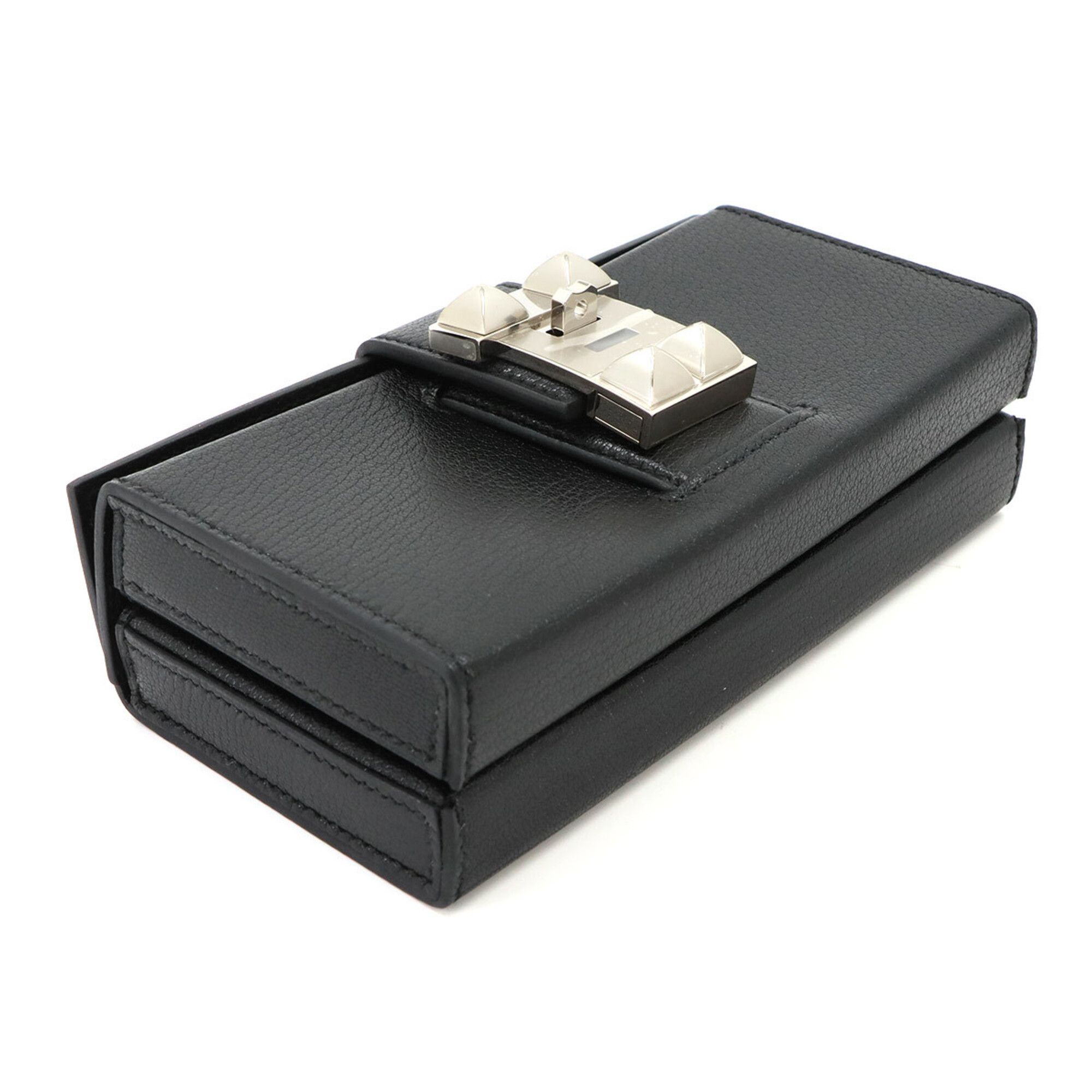 Hermes Hermes Neo Medor Clutch Handbag, Chevre Siamese Leather, Black, K Stamp, Silver Hardware. Size ONE SIZE - 5 Thumbnail