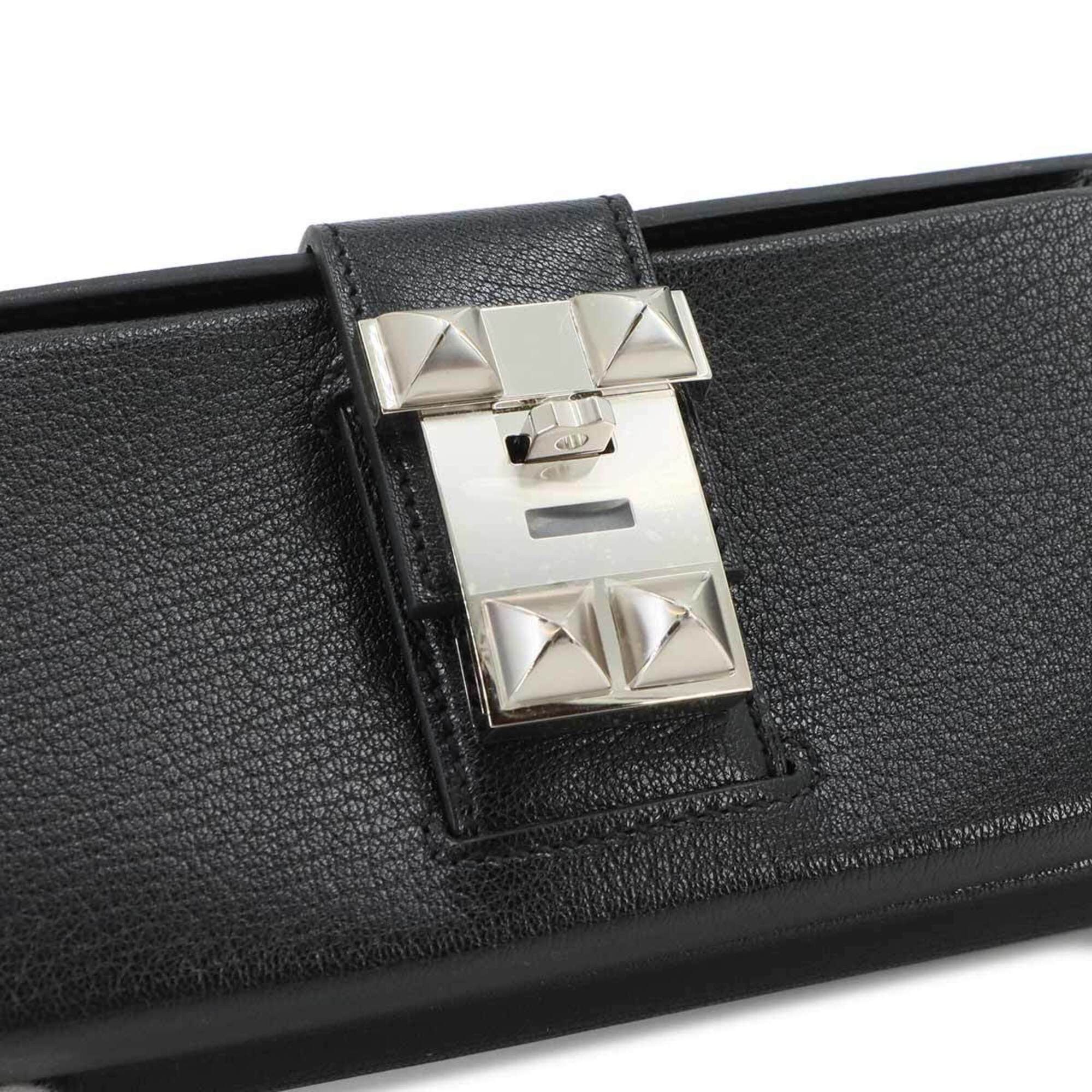 Hermes Hermes Neo Medor Clutch Handbag, Chevre Siamese Leather, Black, K Stamp, Silver Hardware. Size ONE SIZE - 8 Thumbnail