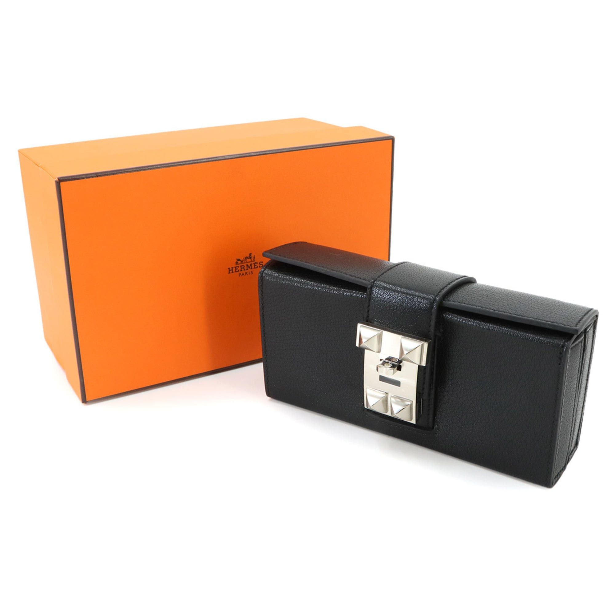 Hermes Hermes Neo Medor Clutch Handbag, Chevre Siamese Leather, Black, K Stamp, Silver Hardware. Size ONE SIZE - 2 Thumbnail