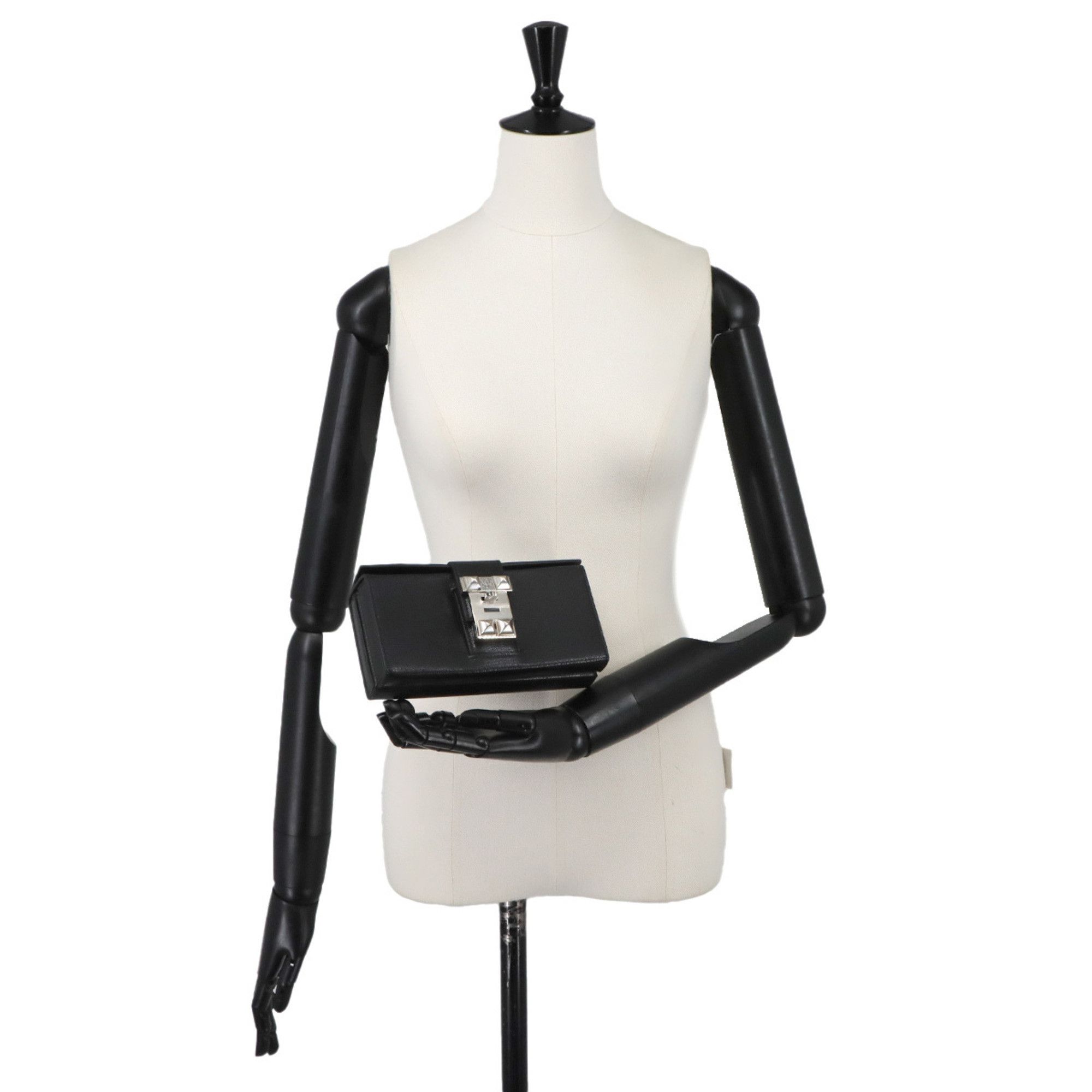 Hermes Hermes Neo Medor Clutch Handbag, Chevre Siamese Leather, Black, K Stamp, Silver Hardware. Size ONE SIZE - 10 Thumbnail