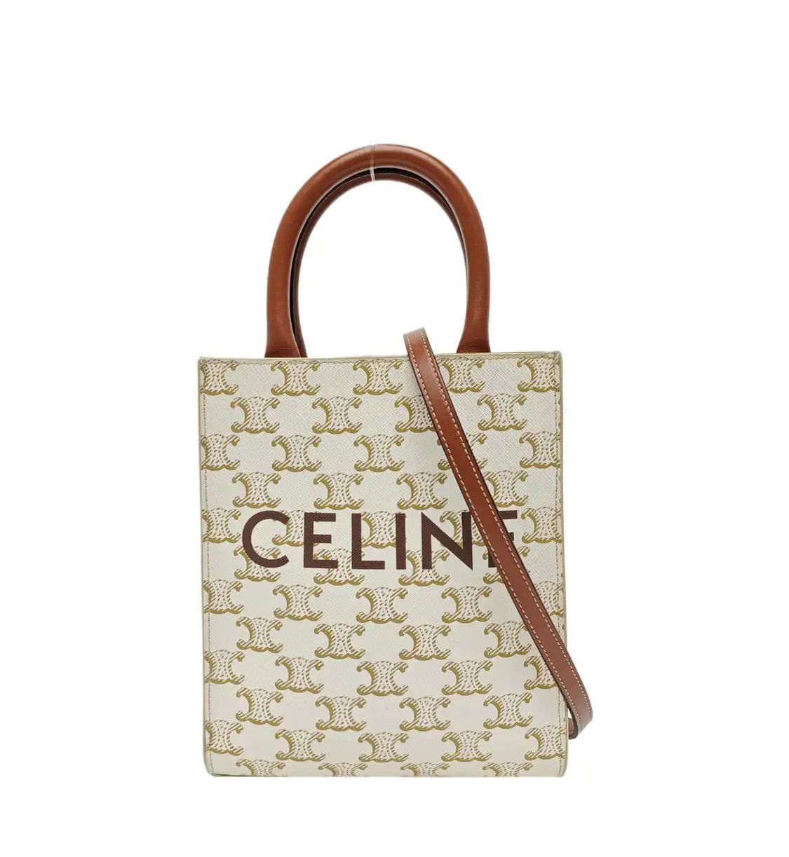 Celine CELINE CABAS CELINE mini white coated canvas Triomphe shoulder bag handbag cross Size ONE SIZE - 2 Thumbnail