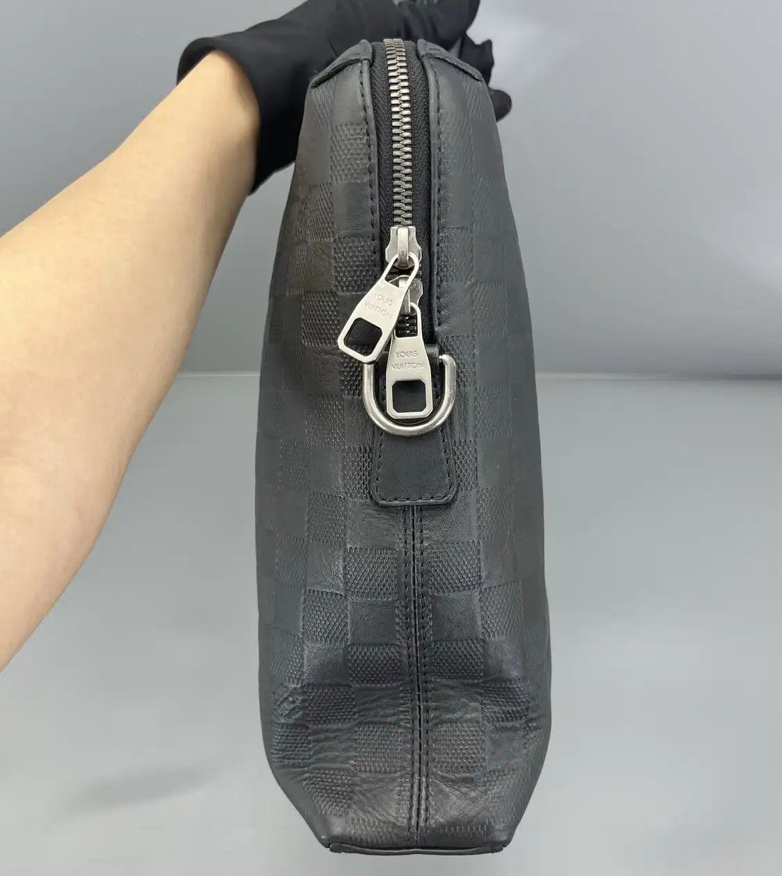 Louis Vuitton LOUIS VUITTON PORTE-DOCUMENTS black cowhide leather checkerboard handbag silver Size ONE SIZE - 3 Thumbnail