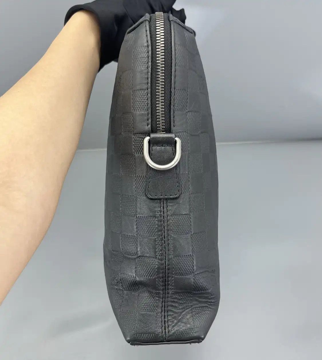 Louis Vuitton LOUIS VUITTON PORTE-DOCUMENTS black cowhide leather checkerboard handbag silver Size ONE SIZE - 4 Thumbnail