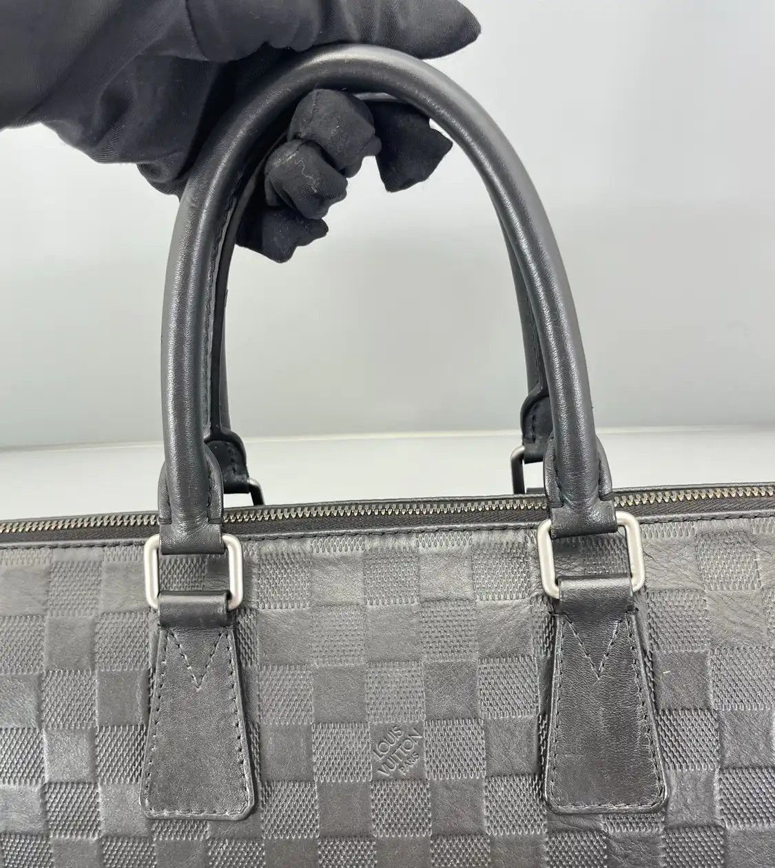 Louis Vuitton LOUIS VUITTON PORTE-DOCUMENTS black cowhide leather checkerboard handbag silver Size ONE SIZE - 10 Thumbnail