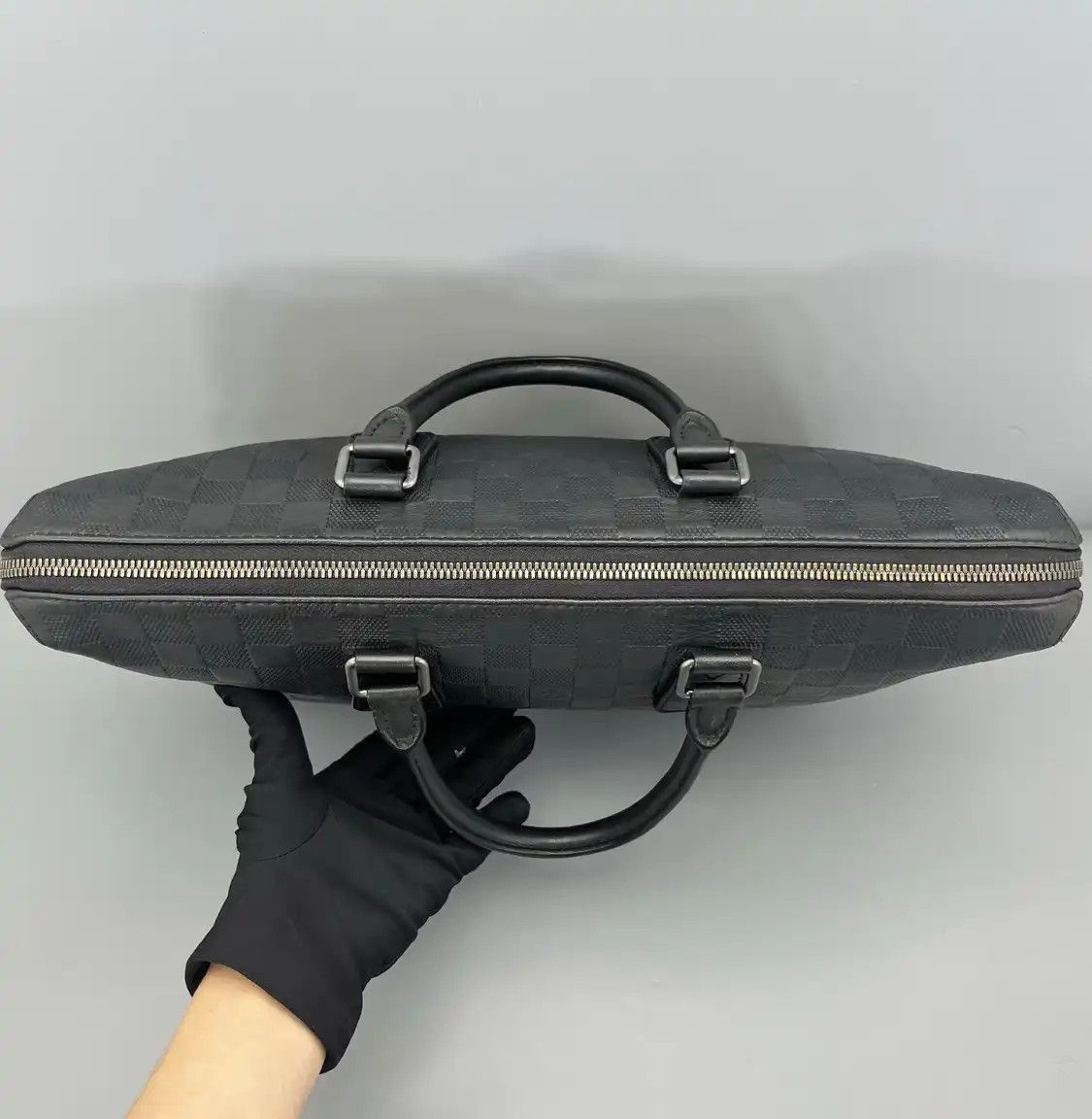Louis Vuitton LOUIS VUITTON PORTE-DOCUMENTS black cowhide leather checkerboard handbag silver Size ONE SIZE - 8 Thumbnail