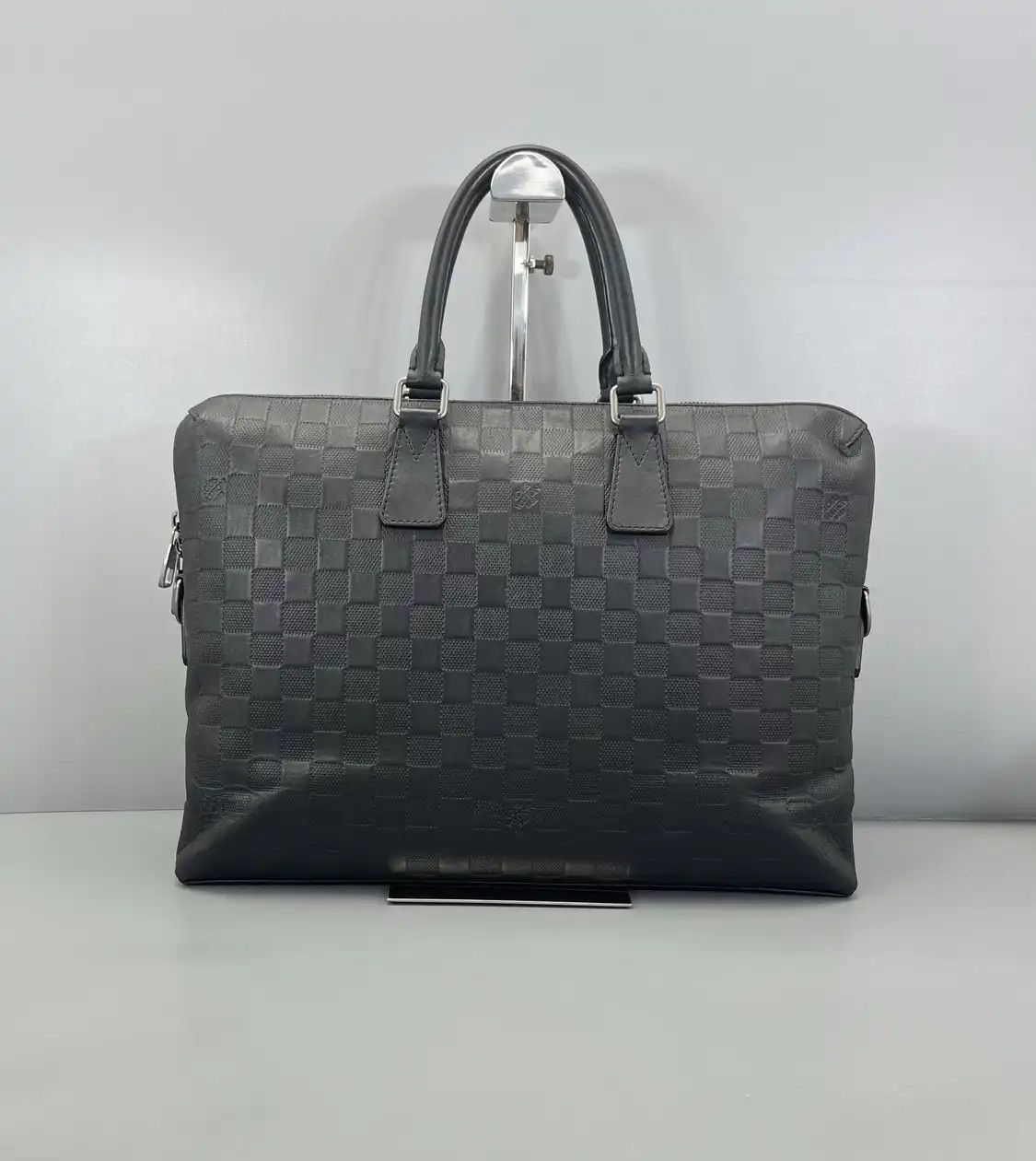 Louis Vuitton LOUIS VUITTON PORTE-DOCUMENTS black cowhide leather checkerboard handbag silver Size ONE SIZE - 5 Thumbnail