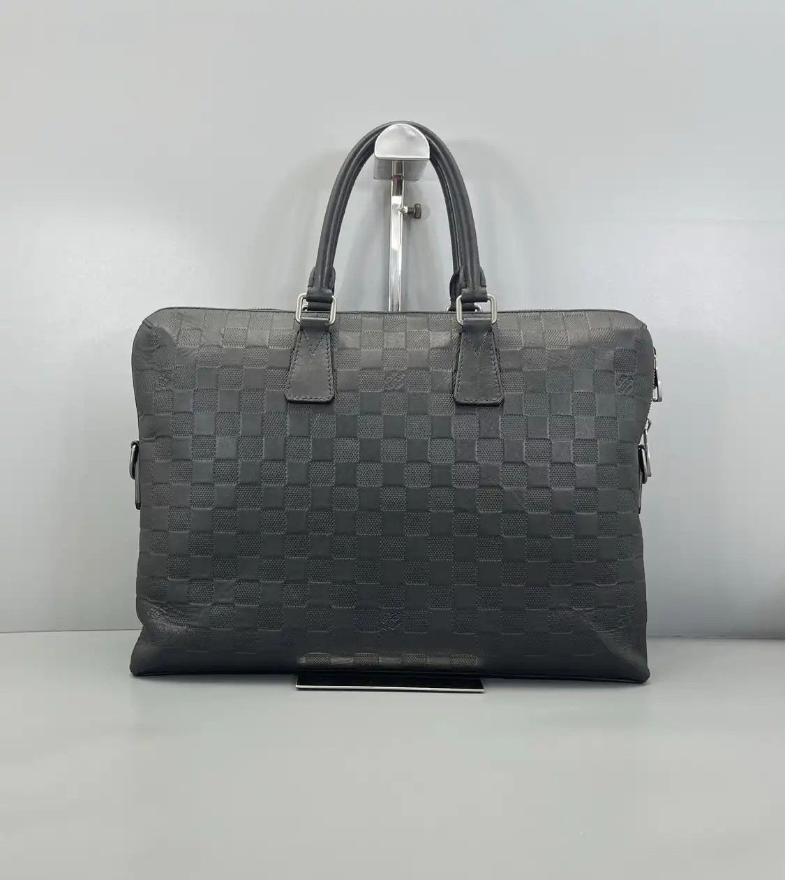 Louis Vuitton LOUIS VUITTON PORTE-DOCUMENTS black cowhide leather checkerboard handbag silver Size ONE SIZE - 2 Thumbnail