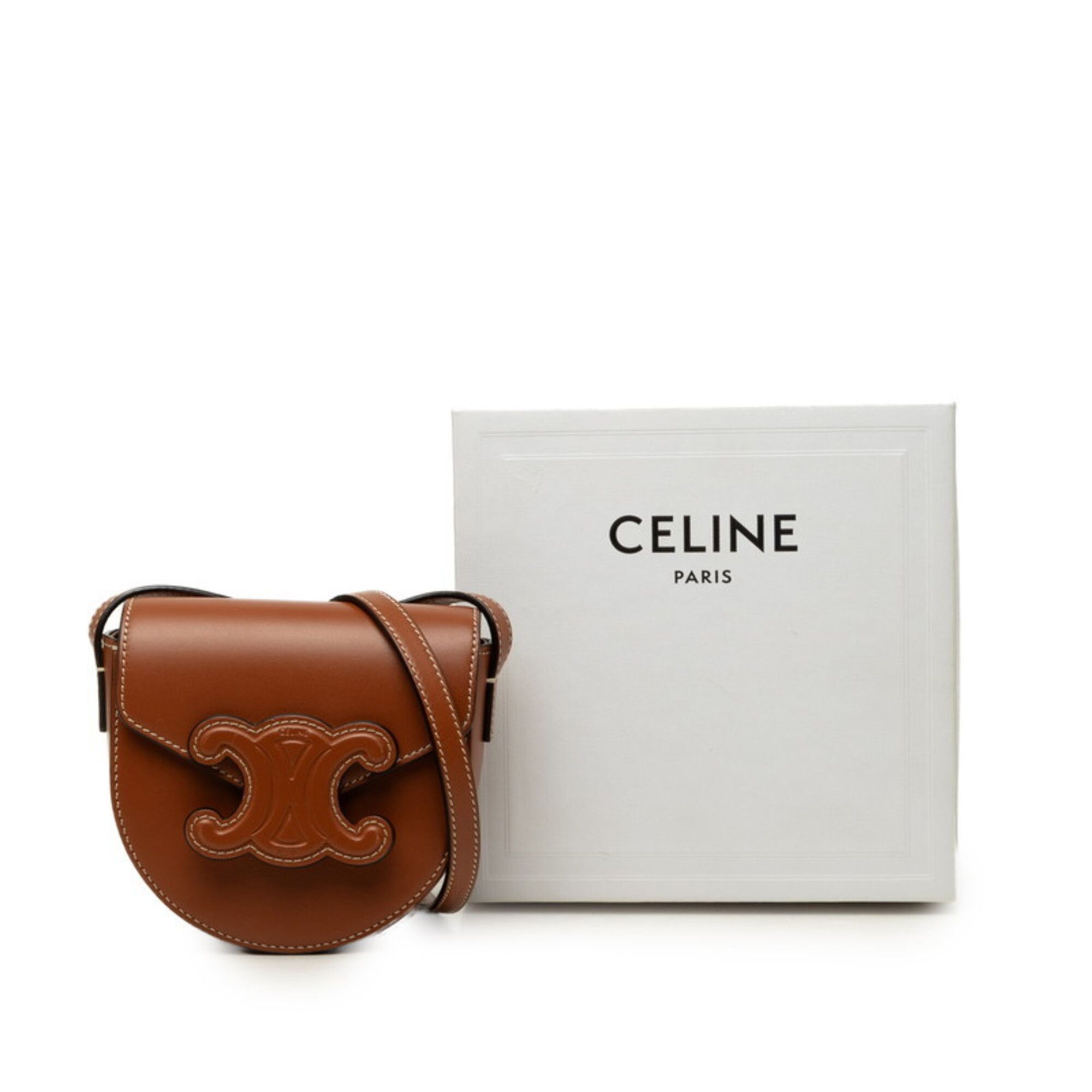 Celine Celine Triomphe Mini Buzas Cuire Crossbody Shoulder Bag Pochette Brown Leather Women's CELINE Size ONE SIZE - 9 Thumbnail