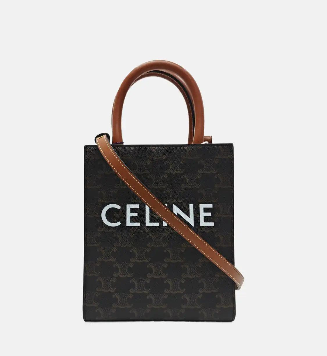 Celine CELINE CABAS CELINE mini brown coated canvas Triomphe print shoulder bag handbag Size ONE SIZE - 9 Thumbnail