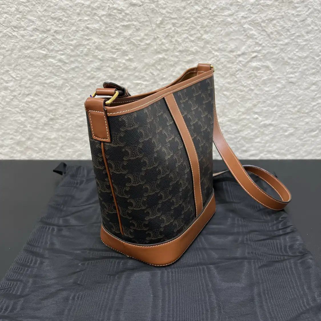 Celine CELINE bucket bag Small dark browncoated canvas Triomphe print crossbody bag Size ONE SIZE - 3 Thumbnail