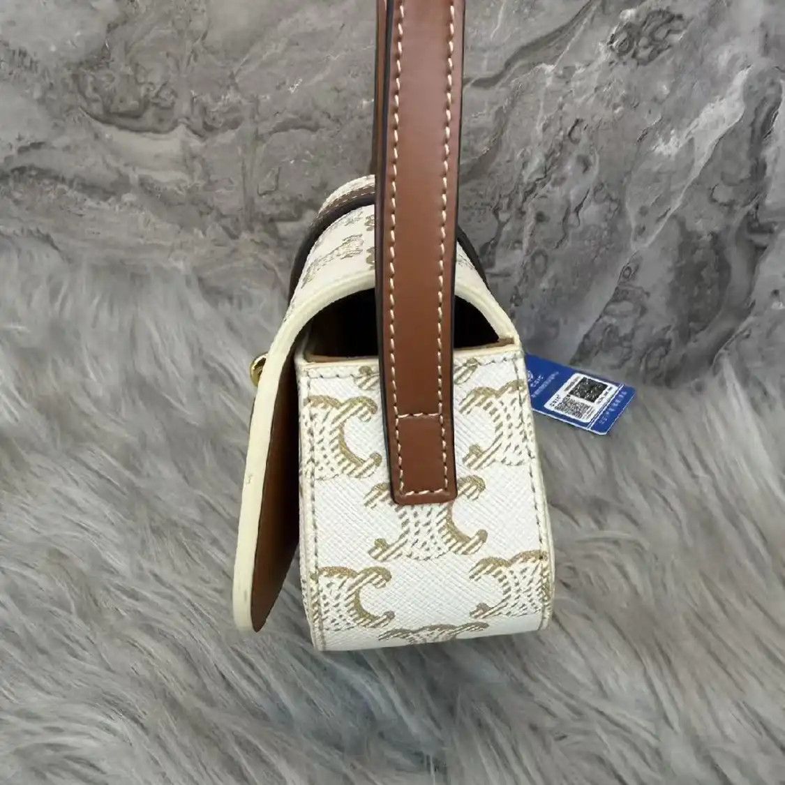 Celine CELINE TABOU mini white coated canvas Triomphe print shoulder bag Size ONE SIZE - 3 Thumbnail