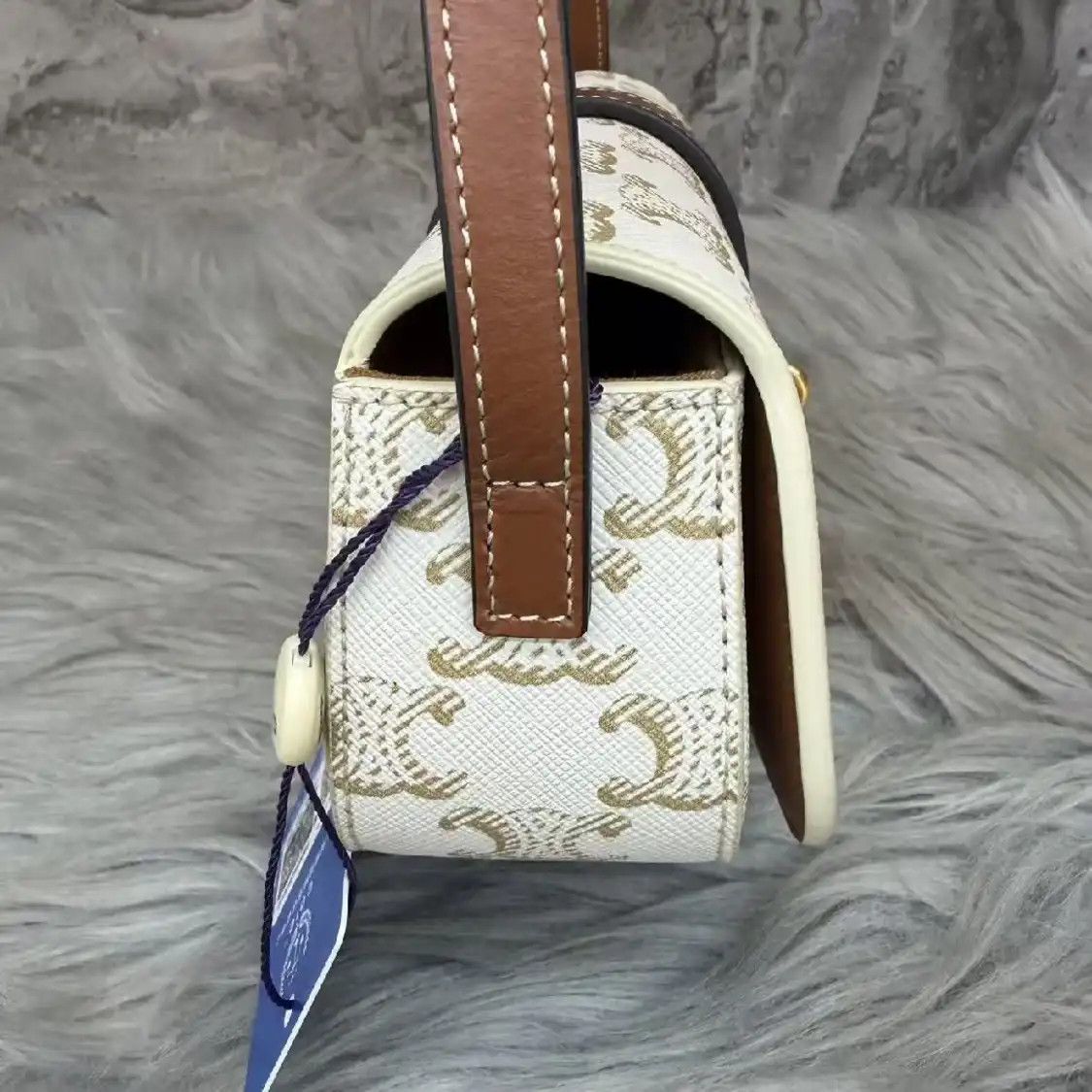 Celine CELINE TABOU mini white coated canvas Triomphe print shoulder bag Size ONE SIZE - 4 Thumbnail