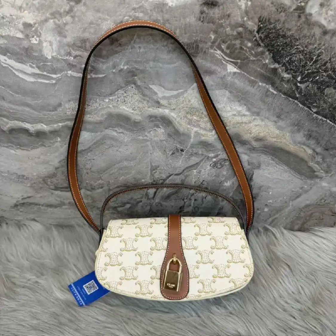 Celine CELINE TABOU mini white coated canvas Triomphe print shoulder bag Size ONE SIZE - 2 Thumbnail