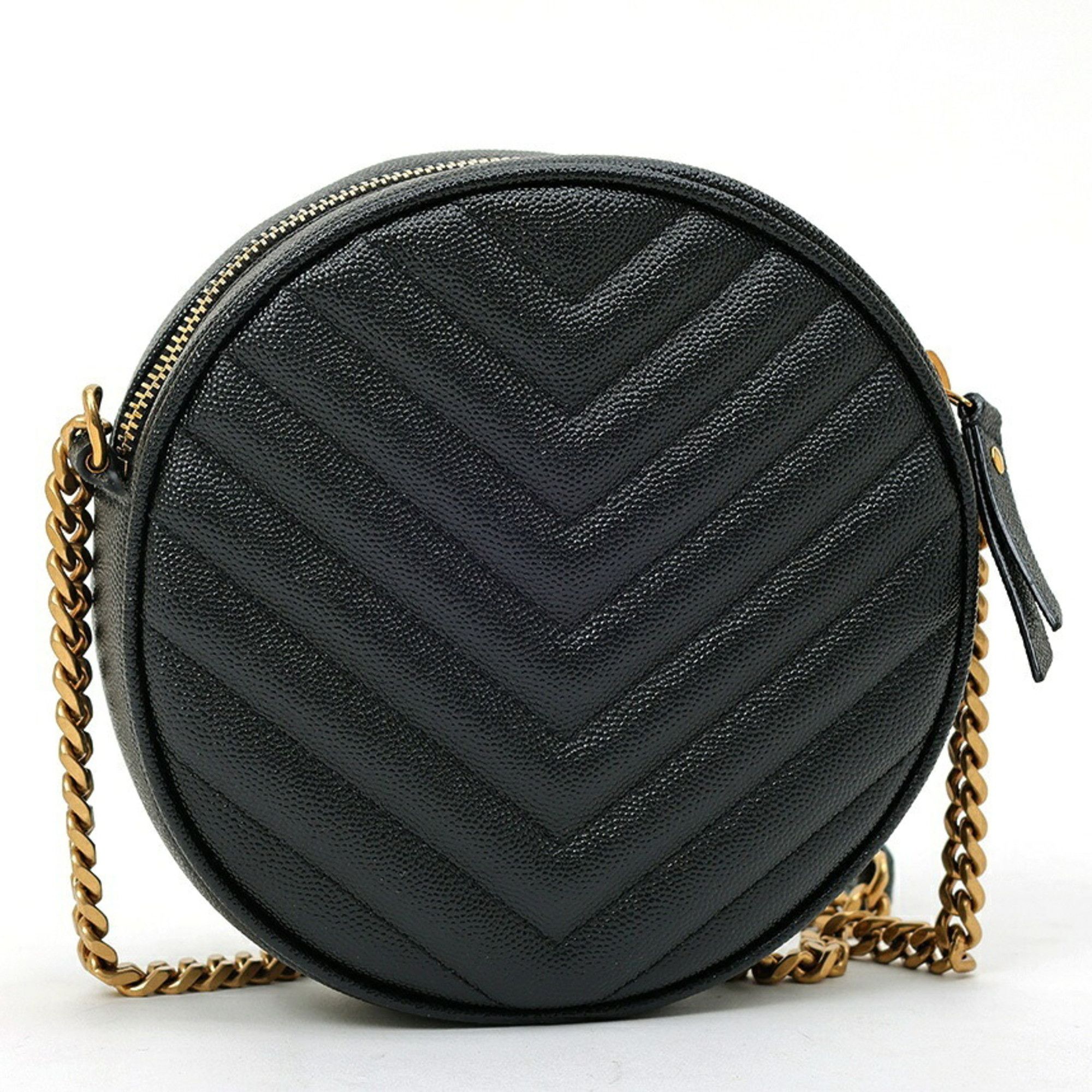 Saint Laurent Paris Saint Laurent Vinyl Chain Shoulder Bag 610436 Grained Poudre Leather Black Size ONE SIZE - 3 Thumbnail