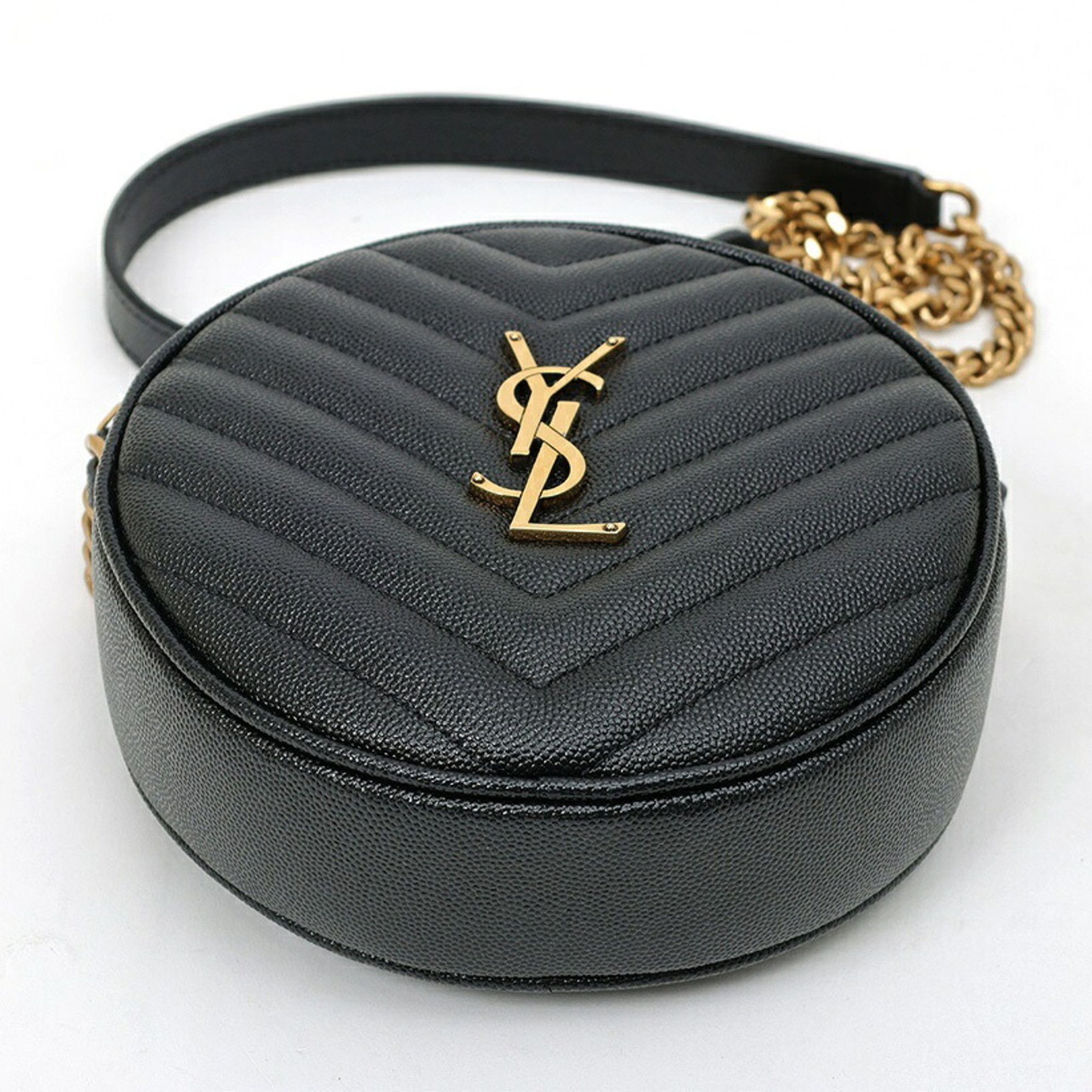 Saint Laurent Paris Saint Laurent Vinyl Chain Shoulder Bag 610436 Grained Poudre Leather Black Size ONE SIZE - 4 Thumbnail