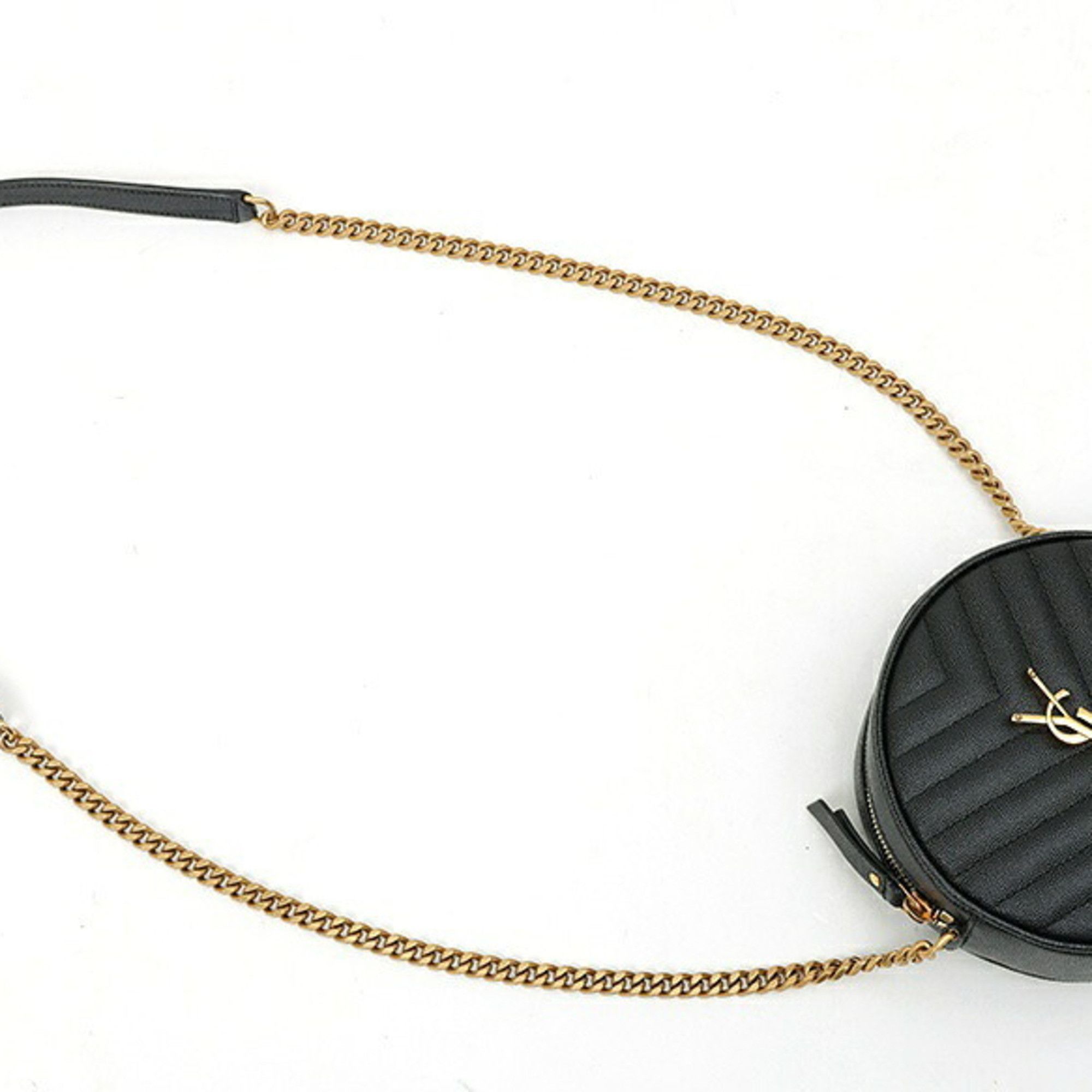 Saint Laurent Paris Saint Laurent Vinyl Chain Shoulder Bag 610436 Grained Poudre Leather Black Size ONE SIZE - 2 Thumbnail