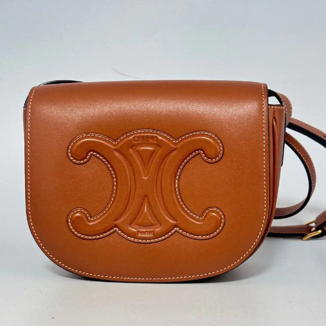 Celine CELINE FOLCO CUIR TRIOMPHE Small brown cowhide leather crossbody bag Size ONE SIZE - 2 Thumbnail