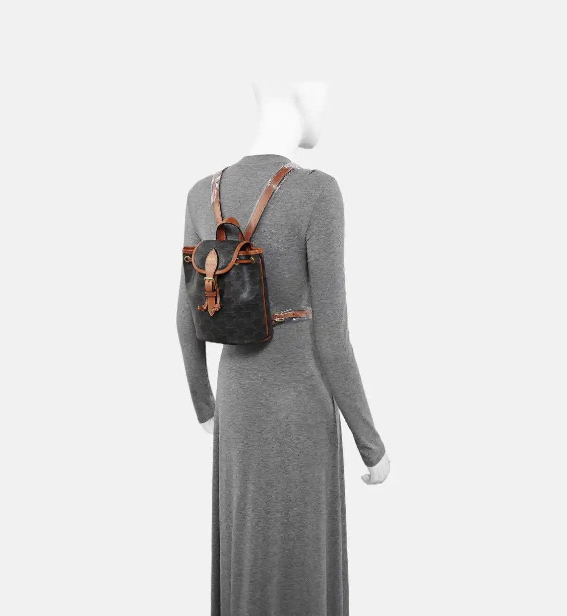 Celine CELINE TRIOMPHE mini dark browncoated canvas Triomphe backpack gold hardware Size ONE SIZE - 3 Thumbnail