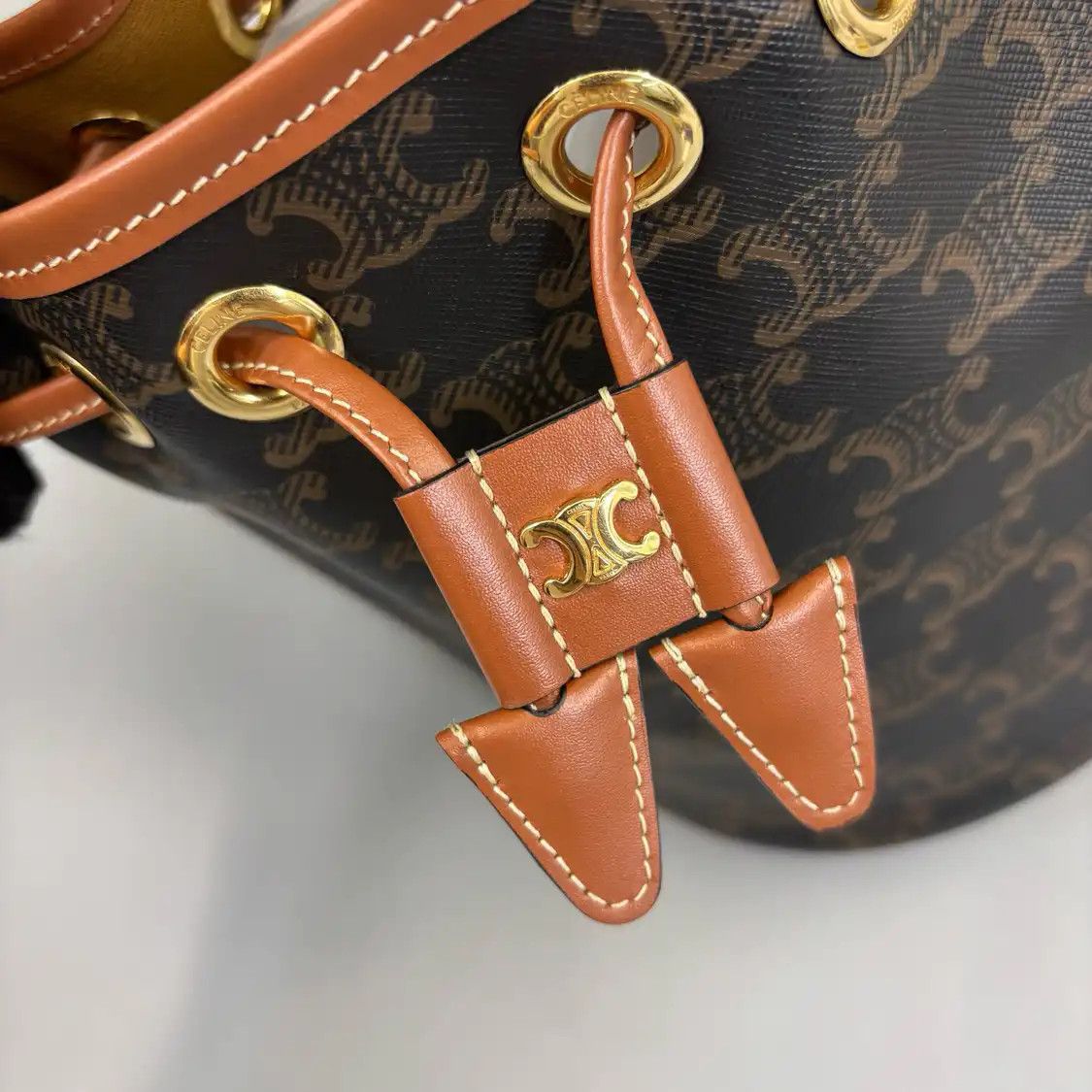 Celine CELINE CLARA Teen yellow browncoated canvas Triomphe crossbody bag Size ONE SIZE - 7 Thumbnail