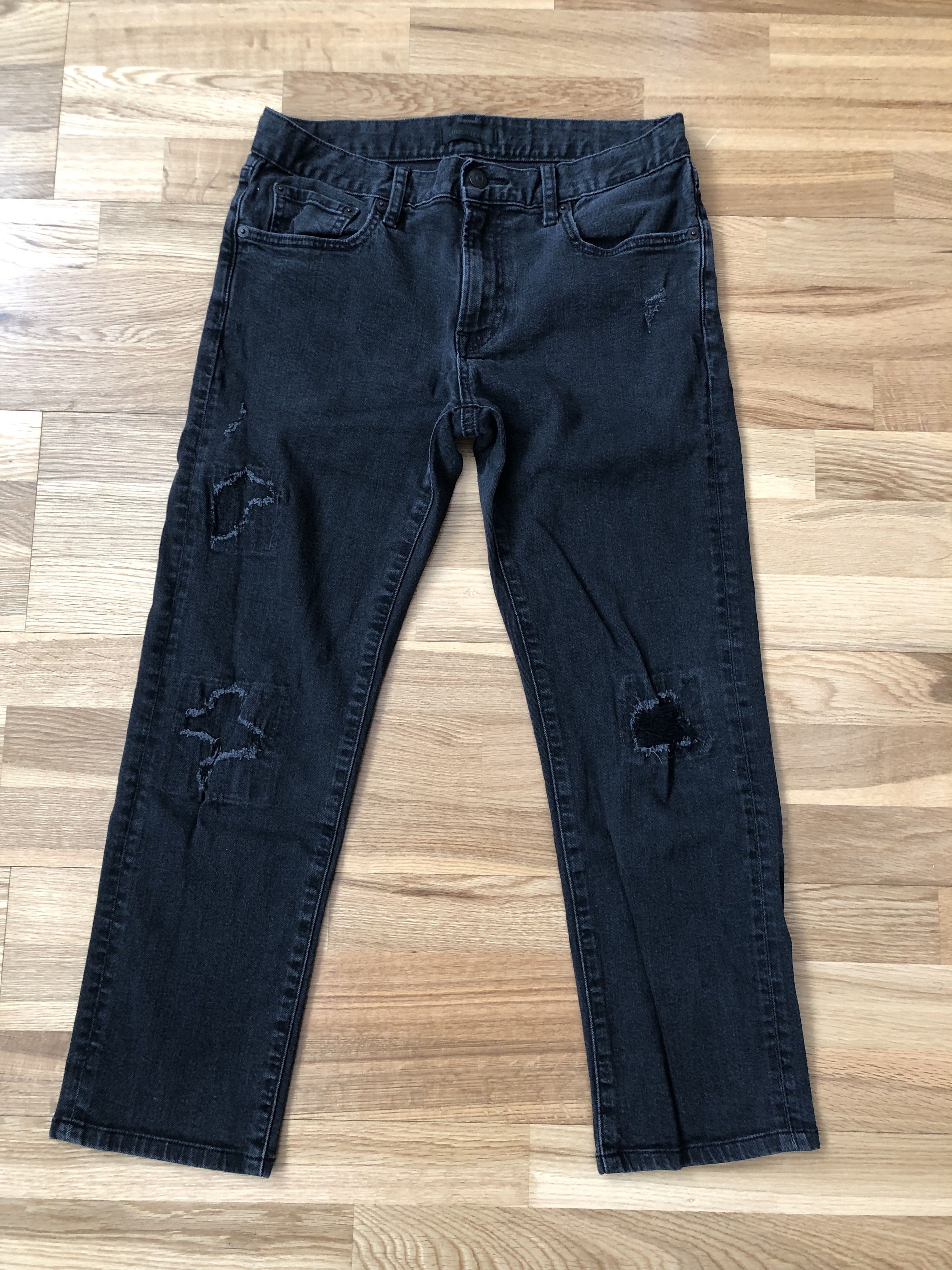 Uniqlo SLIM-FIT BLACK DISTRESSED DENIM JEANS 30W | Grailed