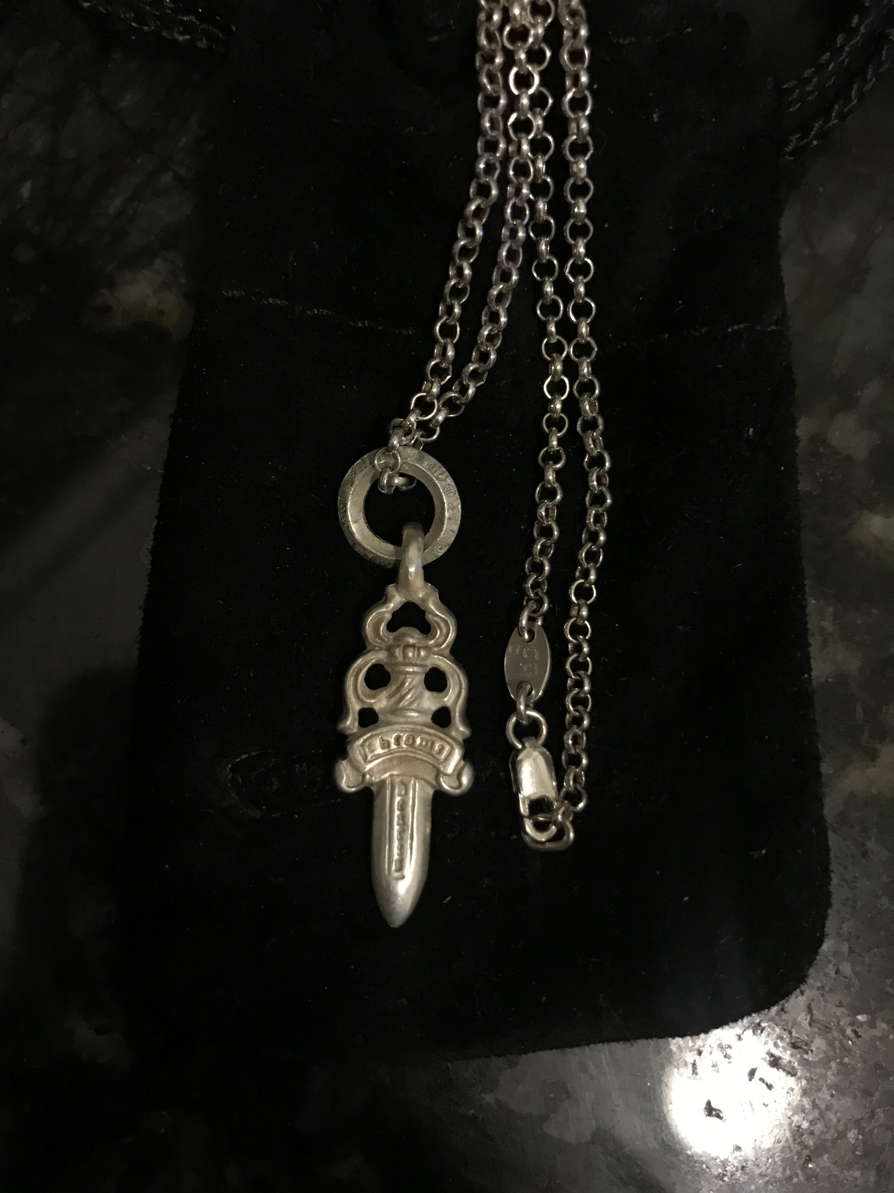 Chrome Hearts Chrome Hearts 925 Silver No.5 Dagger Charm Pendant & 20in  Roll Chain w/ Receipt | Grailed