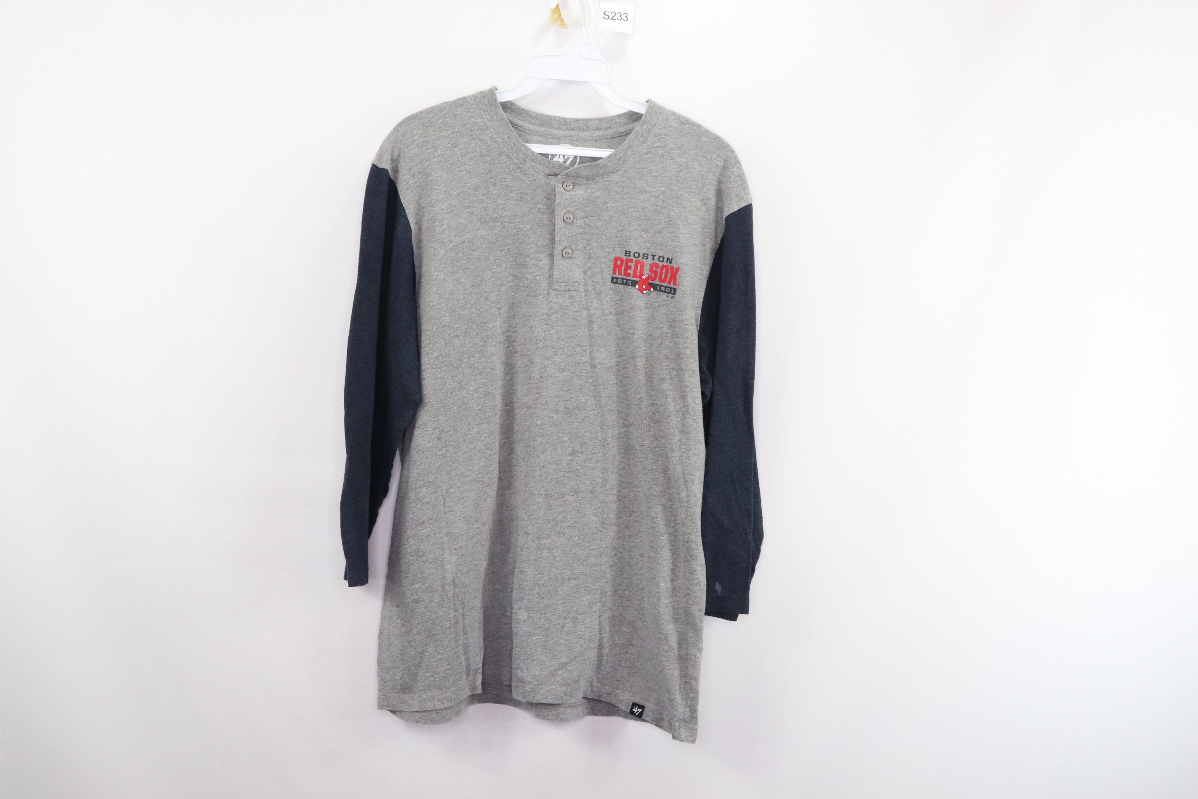 Boston Red Sox 3/4 Sleeve Baseball Shirt 47 Brand Gray Size Medium