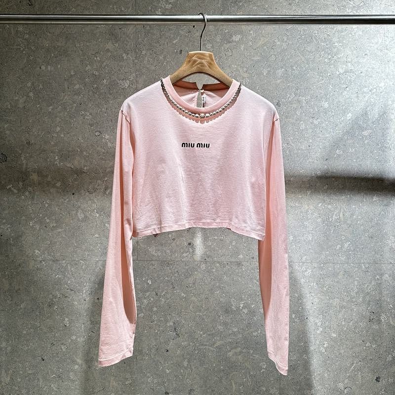 Miu Miu Miu Miu Crystal Logo Long Sleeve T-Shirt Size M Size M / US 6-8 / IT 42-44 - 2 Thumbnail