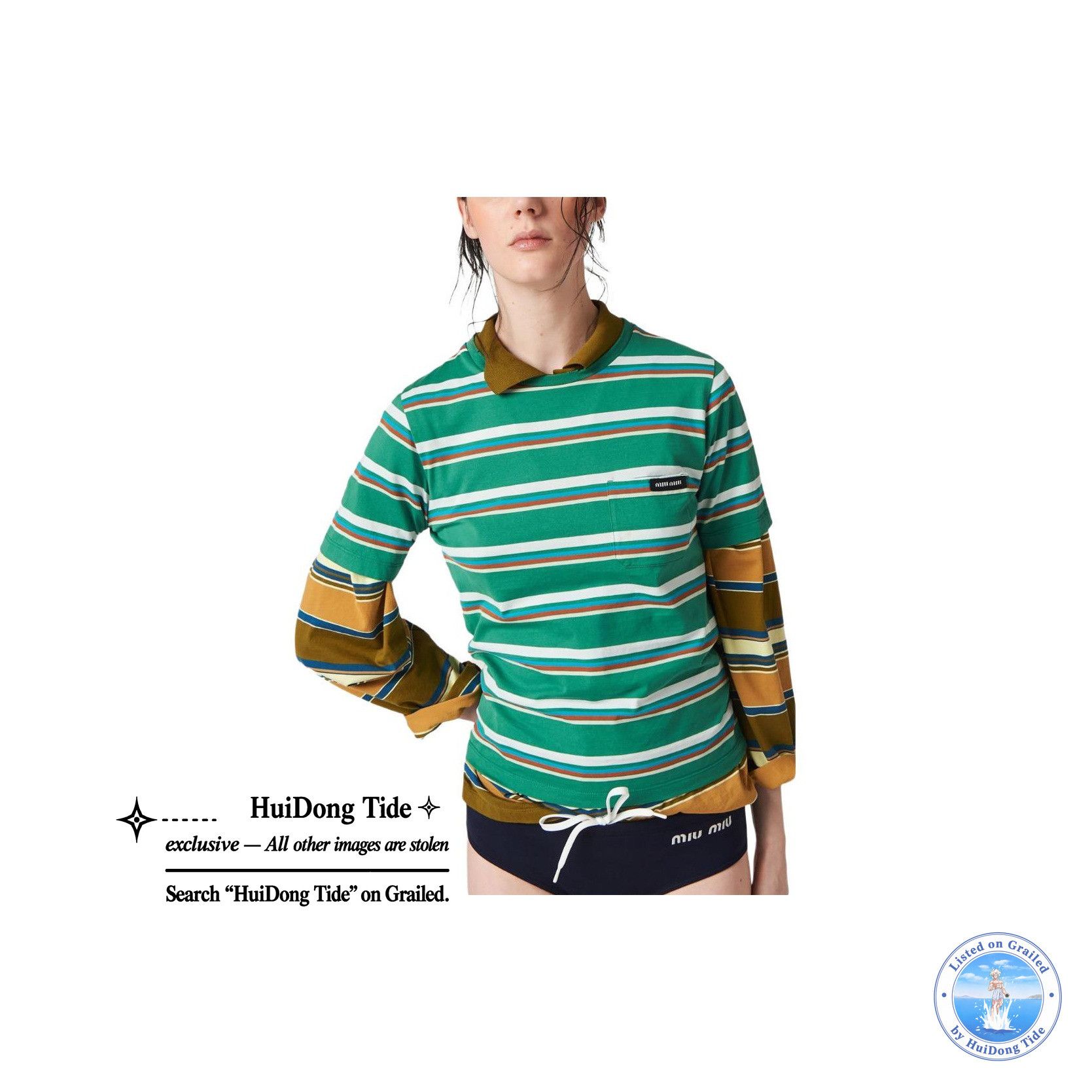 Miu Miu Miu Miu Striped Logo Pocket T-Shirt Size S Size S / US 4 / IT 40 - 9 Thumbnail