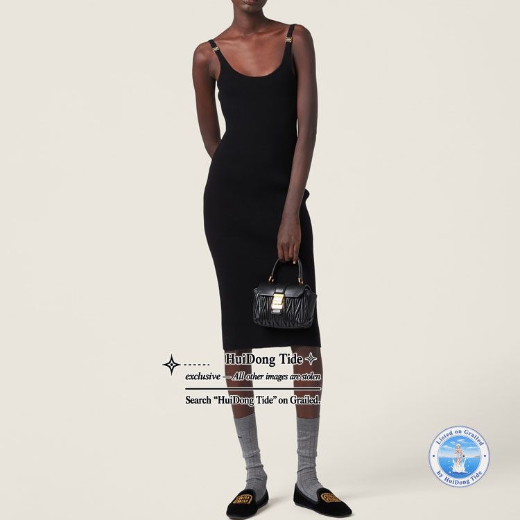 Miu Miu Miu Miu Ribbed Logo Strap Midi Dress Size 38 Size XS / US 0-2 / IT 36-38 - 9 Thumbnail