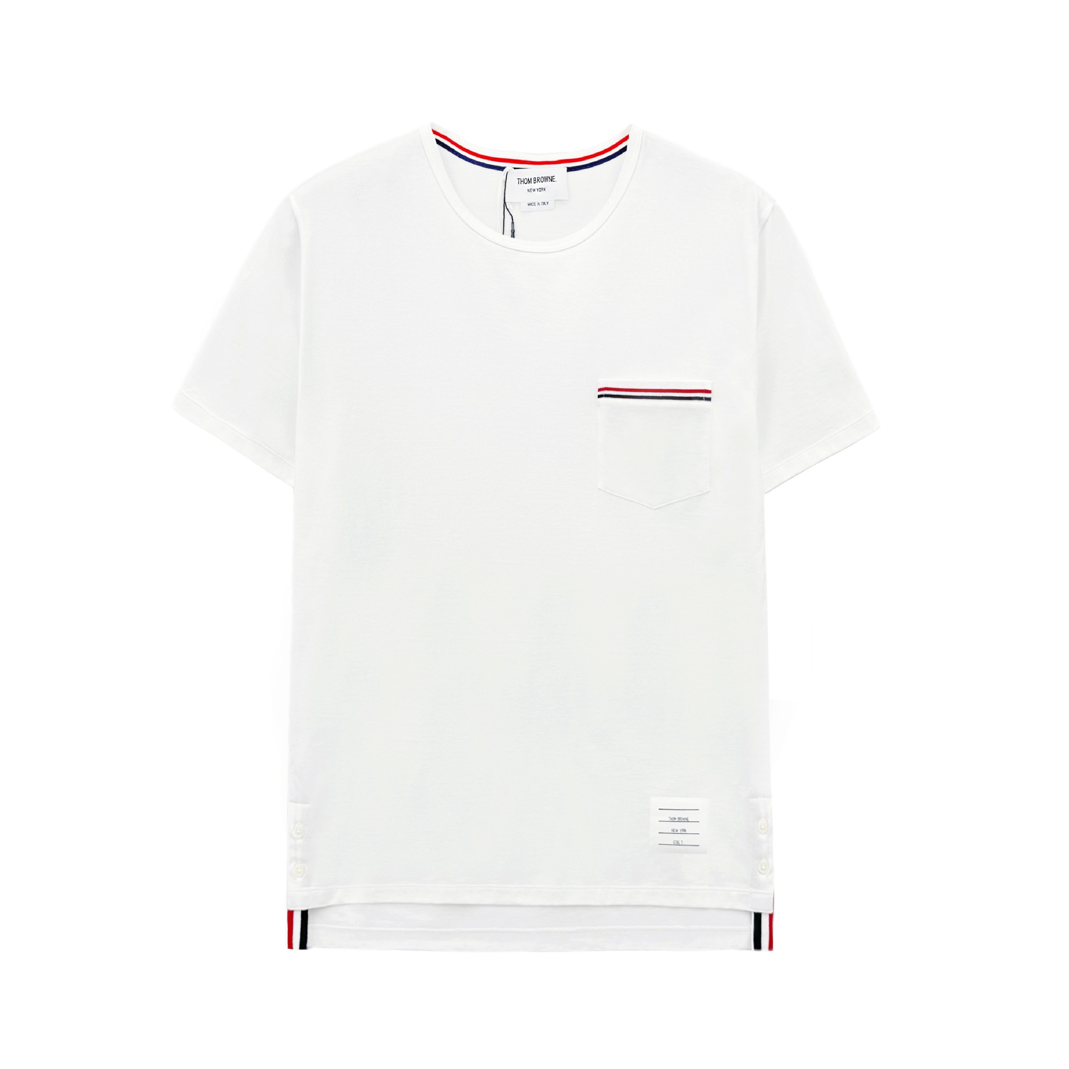 Thom Browne Three Stripes Pocket Men's Short Sleeve T-Shirt White Size US M / EU 48-50 / 2 - 6 Thumbnail