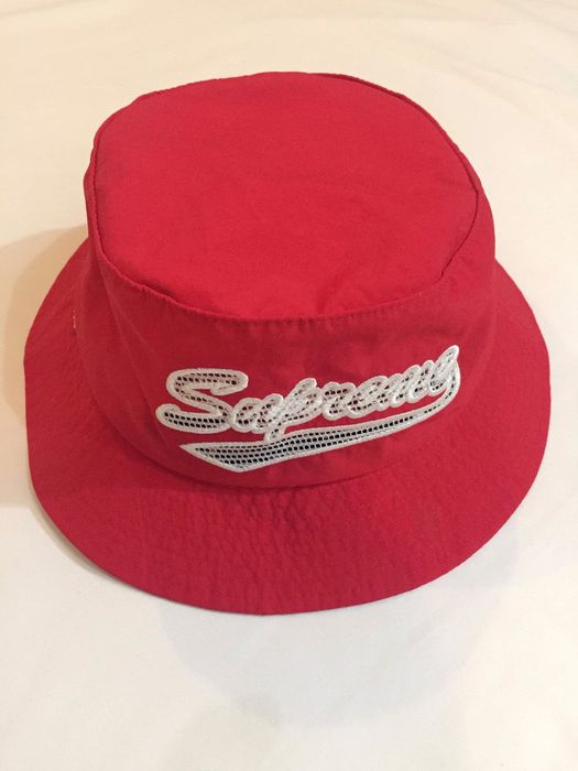 Supreme SUPREME red mesh script crusher bucket hat | Grailed