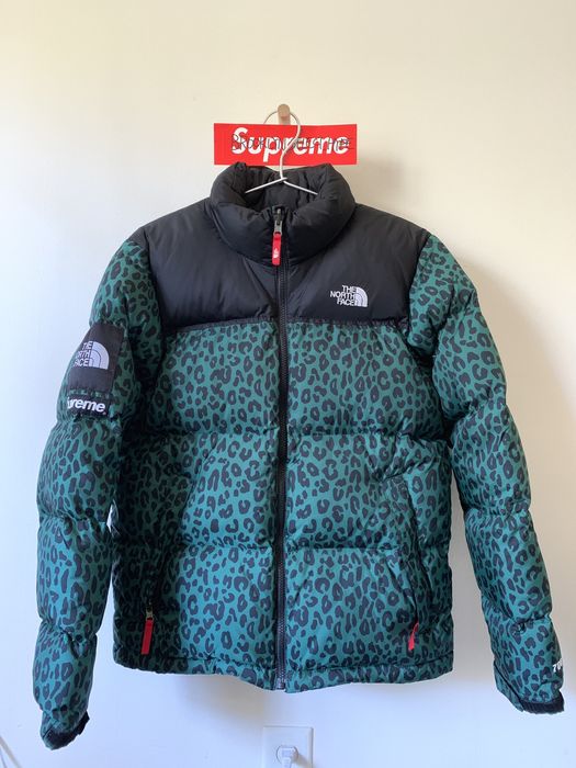 Supreme Supreme x TNF Leopard Nuptse Jacket Green Small | Grailed