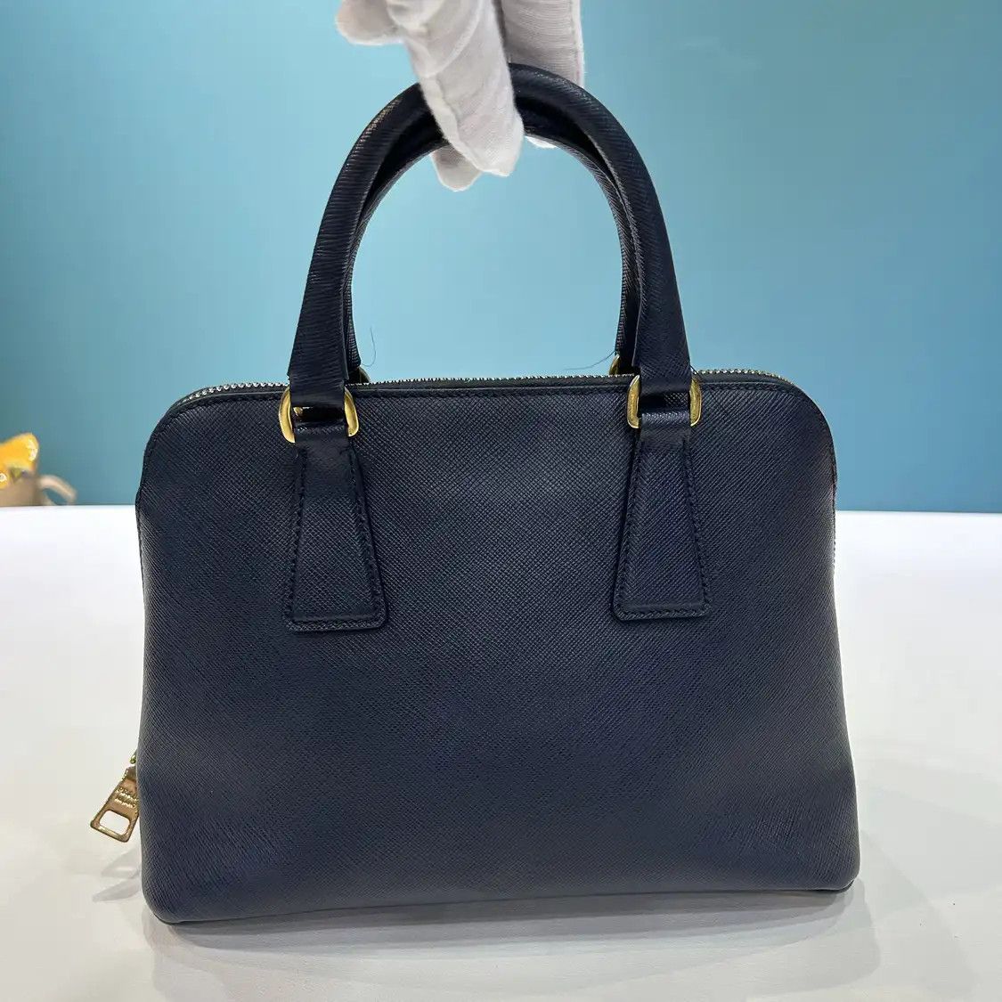Prada PRADA Promenade blue cowhide leather logo cross pattern shoulder bag detachable Size ONE SIZE - 3 Thumbnail