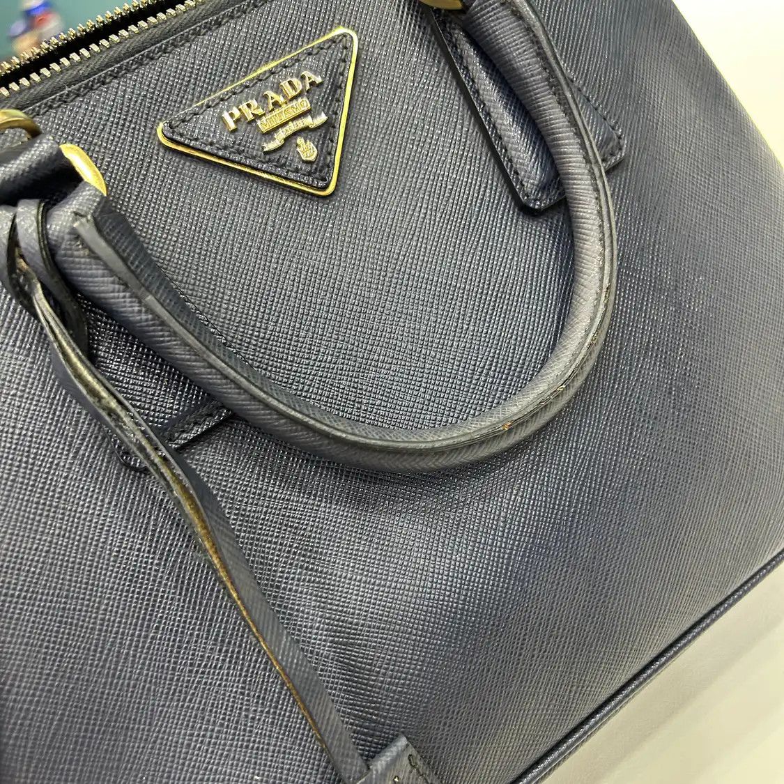 Prada PRADA Promenade blue cowhide leather logo cross pattern shoulder bag detachable Size ONE SIZE - 10 Thumbnail