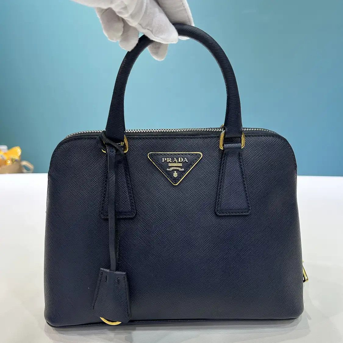 Prada PRADA Promenade blue cowhide leather logo cross pattern shoulder bag detachable Size ONE SIZE - 2 Thumbnail