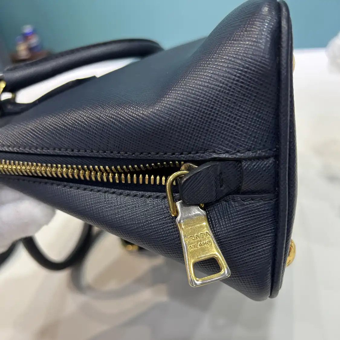 Prada PRADA Promenade blue cowhide leather logo cross pattern shoulder bag detachable Size ONE SIZE - 12 Thumbnail