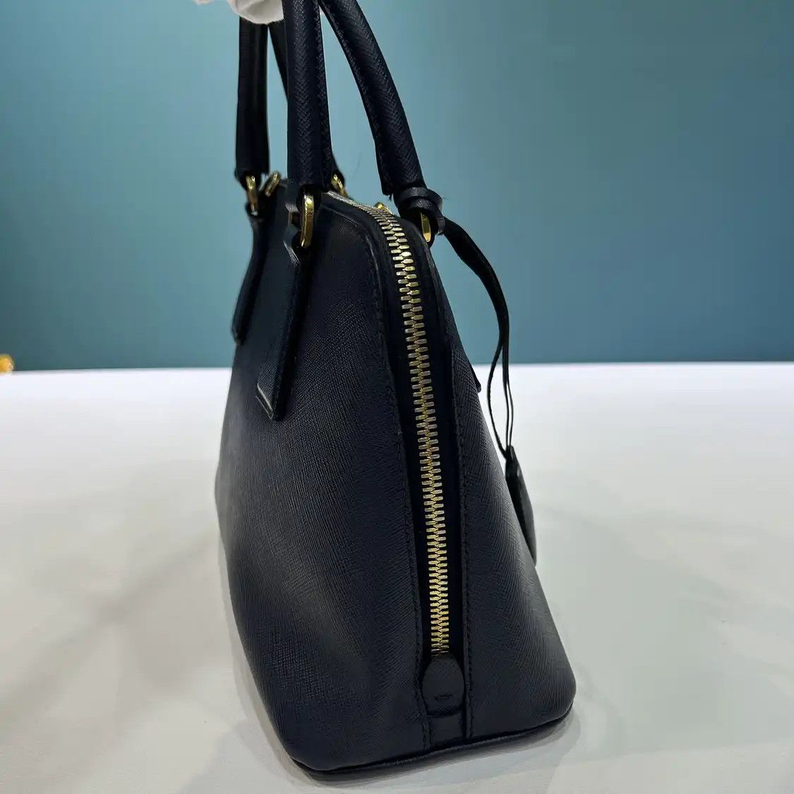 Prada PRADA Promenade blue cowhide leather logo cross pattern shoulder bag detachable Size ONE SIZE - 4 Thumbnail