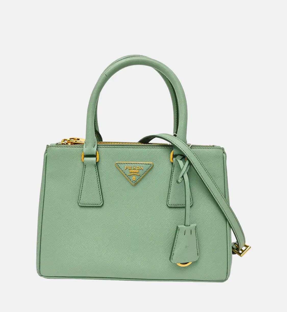 Prada PRADA Galleria green cowhide leather logo cross pattern Galleria shoulder bag ha Size ONE SIZE - 8 Thumbnail
