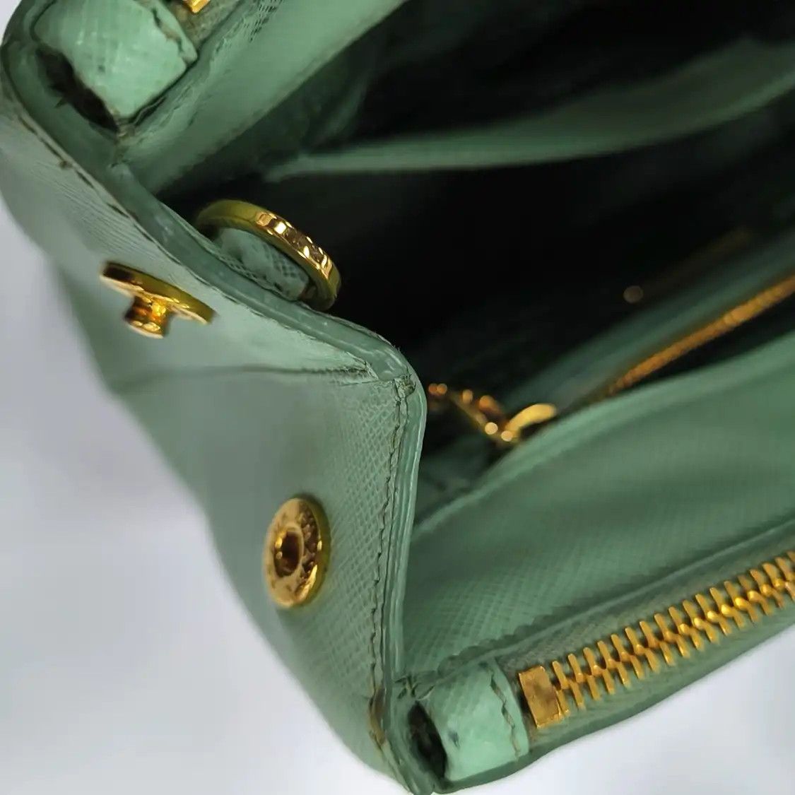Prada PRADA Galleria green cowhide leather logo cross pattern Galleria shoulder bag ha Size ONE SIZE - 15 Thumbnail