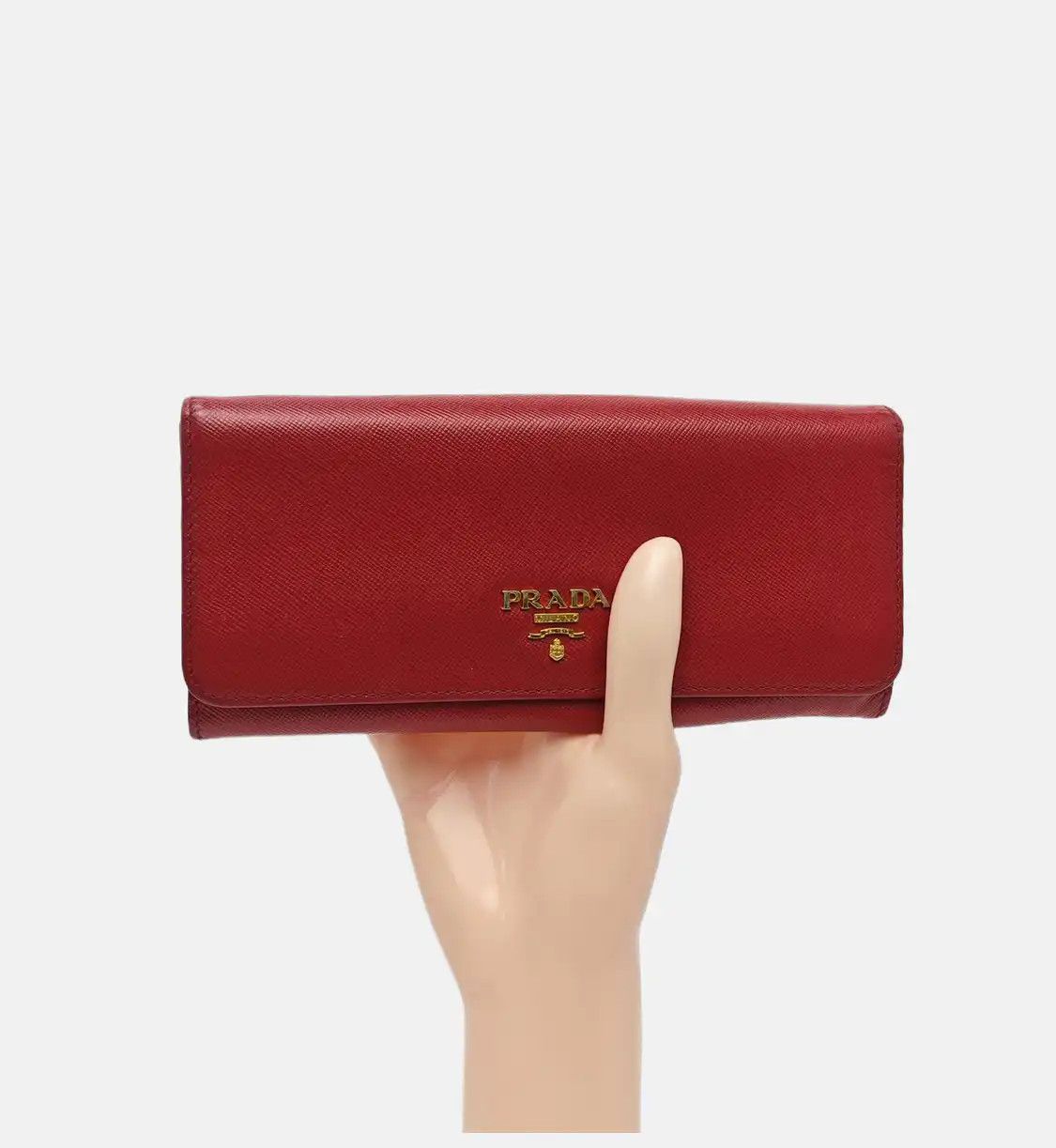 Prada PRADA red cowhide leather cross pattern wallet gold hardware Size ONE SIZE - 2 Thumbnail