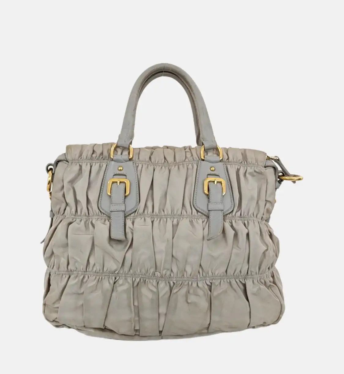 Prada PRADA Gaufre grey nylon quilted shoulder bag gold hardware detachable strap Size ONE SIZE - 5 Thumbnail