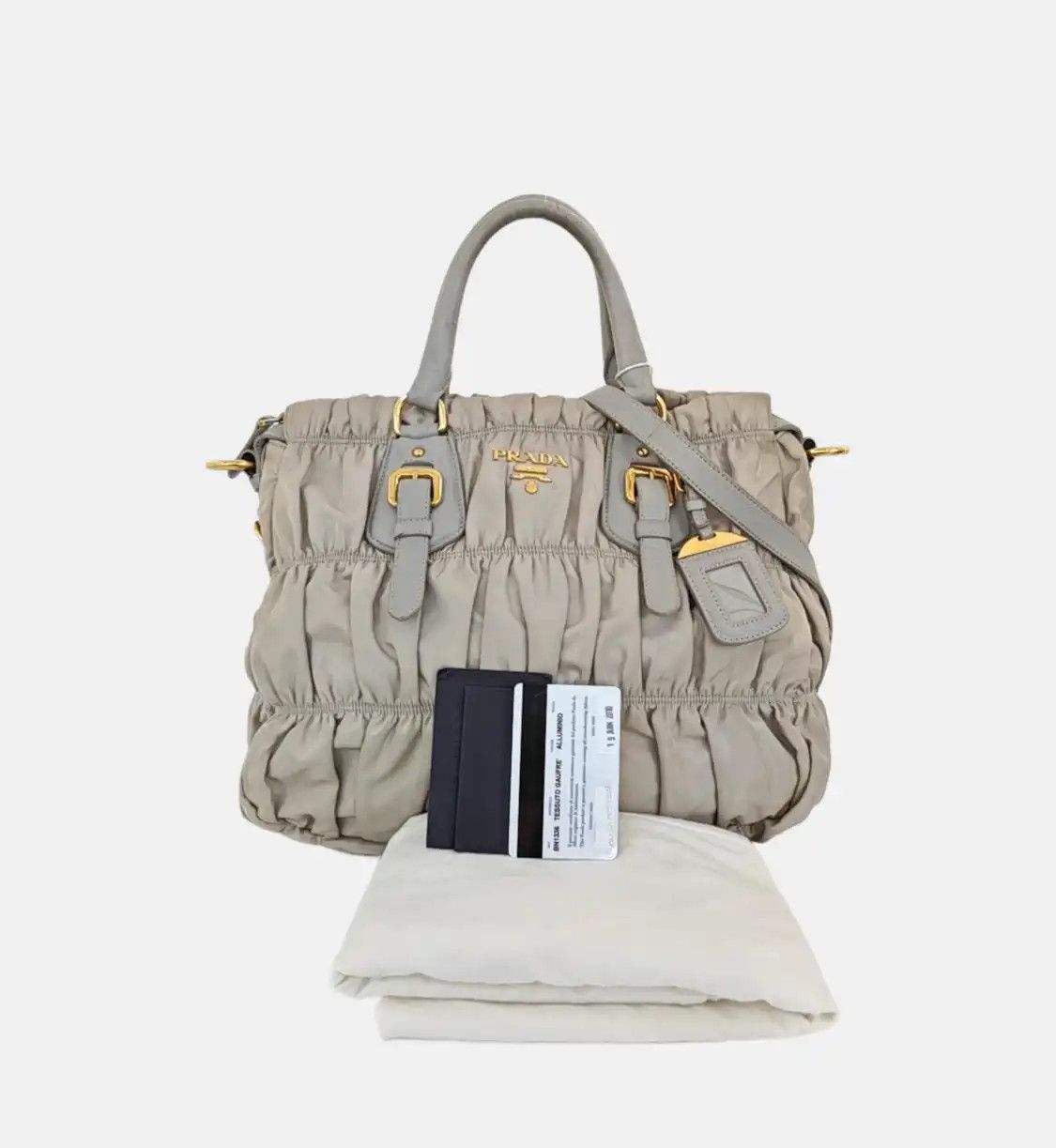 Prada PRADA Gaufre grey nylon quilted shoulder bag gold hardware detachable strap Size ONE SIZE - 8 Thumbnail
