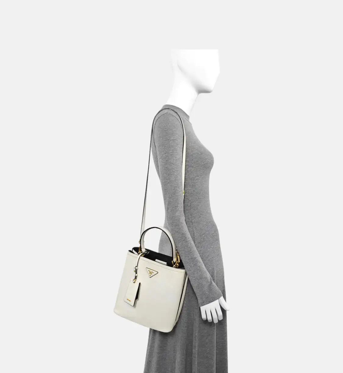 Prada PRADA Panier white cowhide leather logo shoulder bag handbag crossbody bag gold Size ONE SIZE - 2 Thumbnail