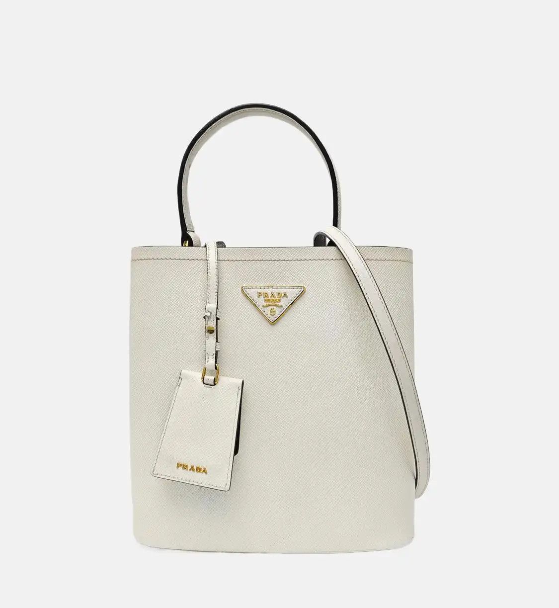 Prada PRADA Panier white cowhide leather logo shoulder bag handbag crossbody bag gold Size ONE SIZE - 8 Thumbnail