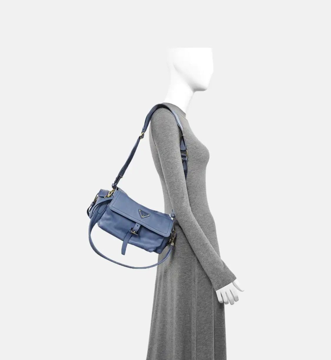 Prada PRADA Explore Medium blue sheepskin logo shoulder bag handbag crossbody bag gold Size ONE SIZE - 2 Thumbnail