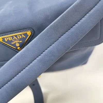 Prada PRADA Explore Medium blue sheepskin logo shoulder bag handbag crossbody bag gold Size ONE SIZE - 11 Thumbnail